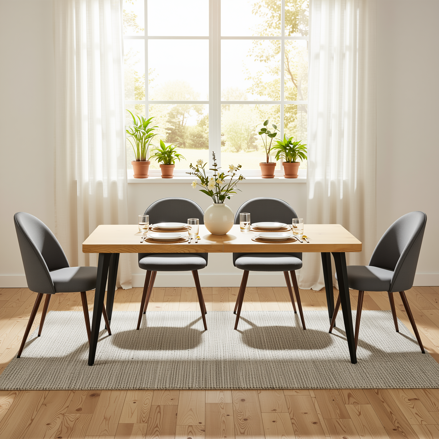 Stan 63” Rectangular Dining Table with Wood Top & Black Metal Legs