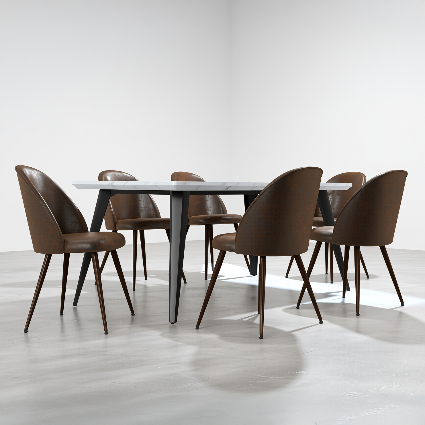 Stan 7 Piece White Marble Dining Table Set 63” Table with 6 Haven Upholstered Chairs