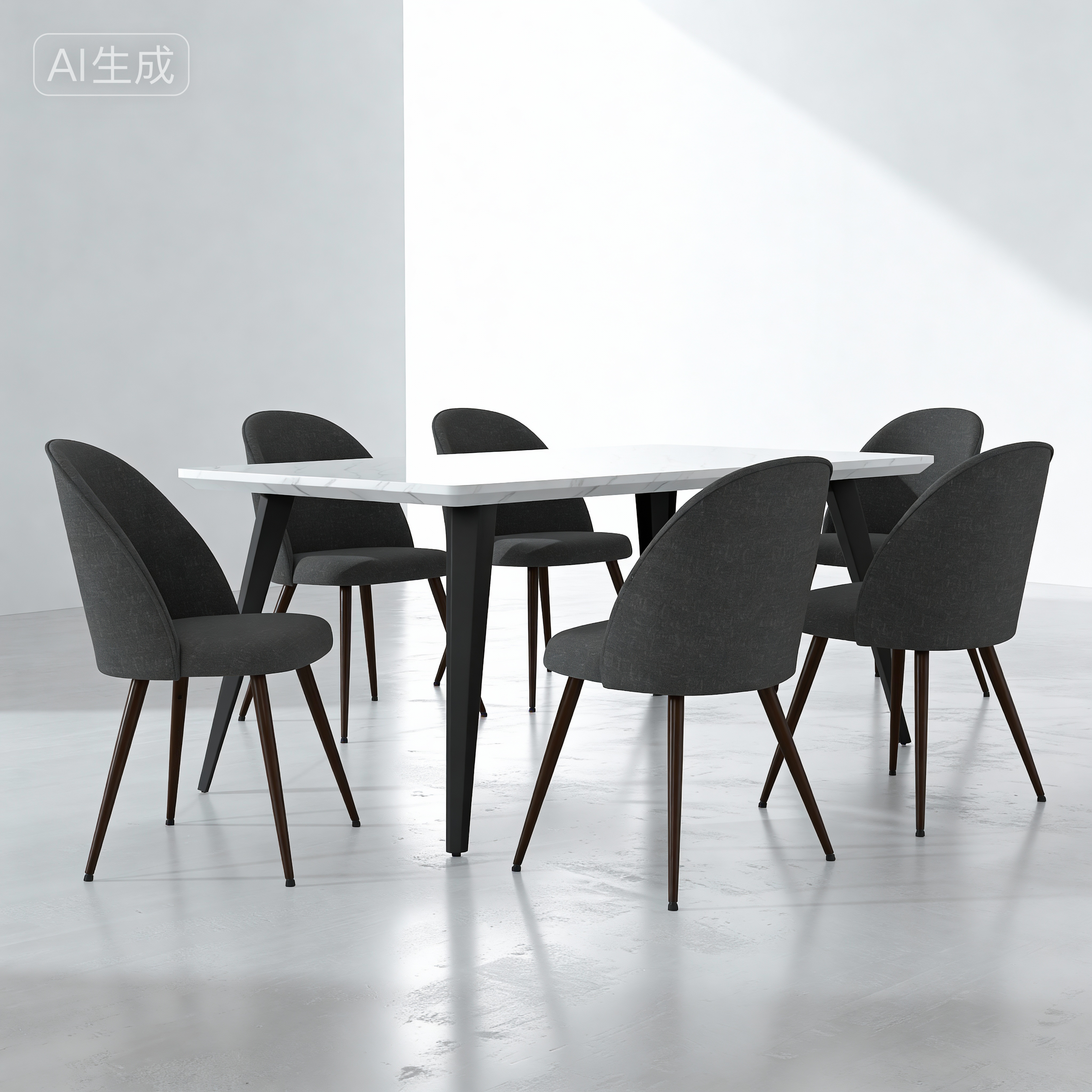 Stan 7 Piece White Marble Dining Table Set 63” Table with 6 Haven Upholstered Chairs