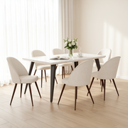 Stan 7 Piece White Marble Dining Table Set 63” Table with 6 Haven Upholstered Chairs