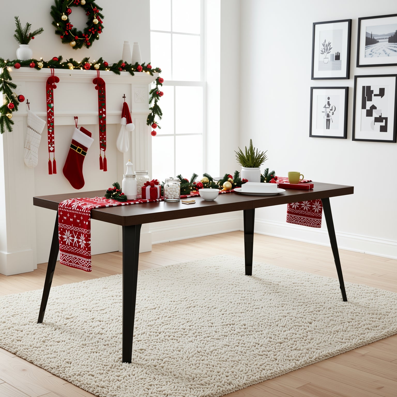 Stan Walnut Dining Table Set 63” Brown Table with 4 Pomona