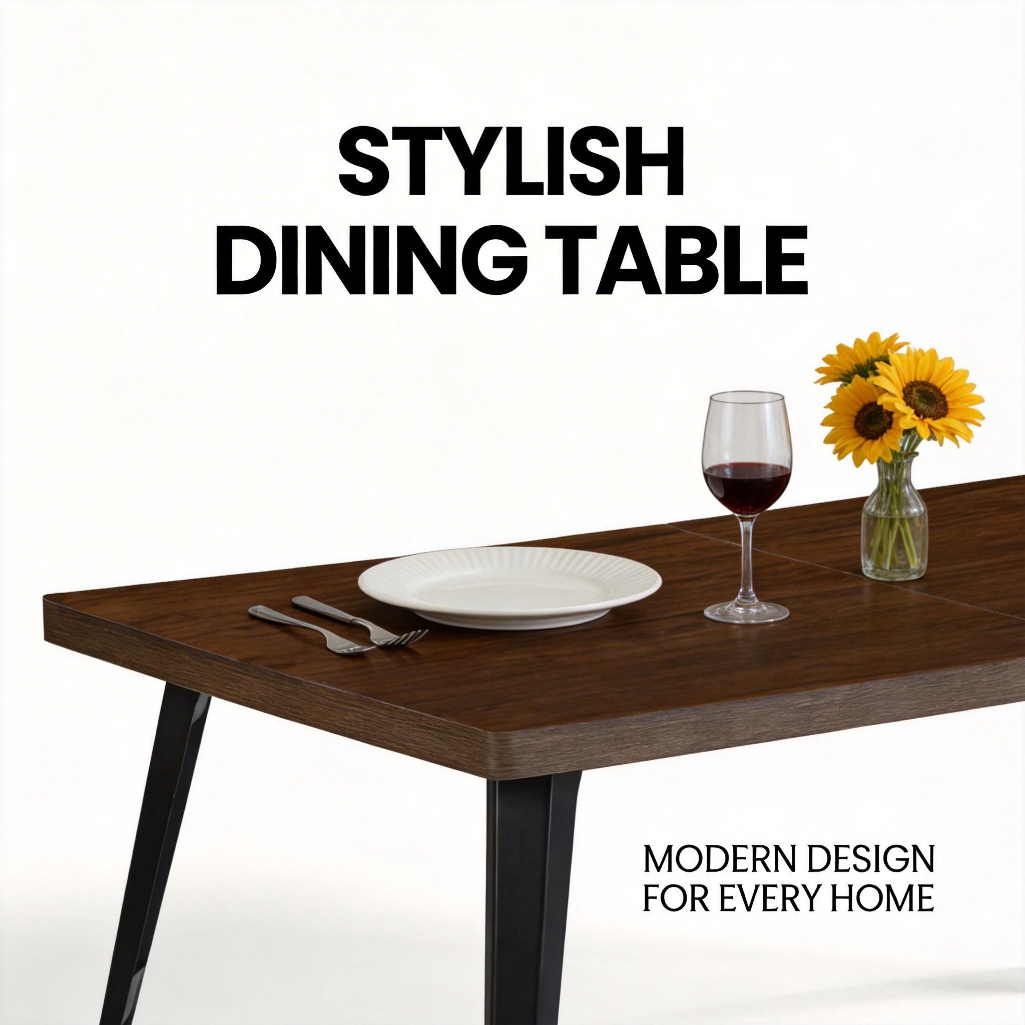 Homy Casa Stan 63" Dining Table with Wood Grain Top and Black Metal Legs, Dark Brown,Open Box