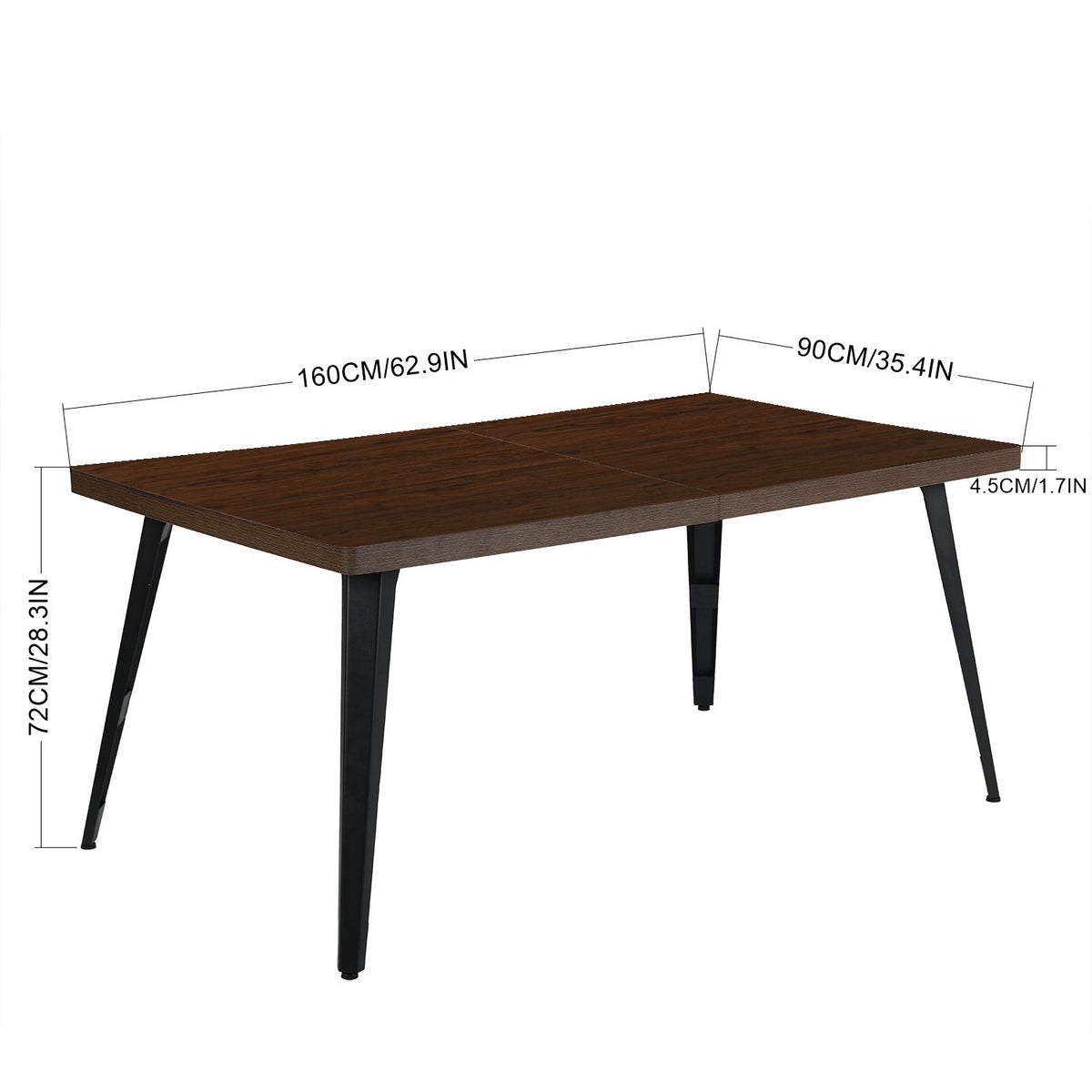 Homy Casa STAN+CHARLTON 5PC Dining Set 63" Brown Dining Table with 4 Charlton Suede Dining Chairs in Dark Brown Open Box