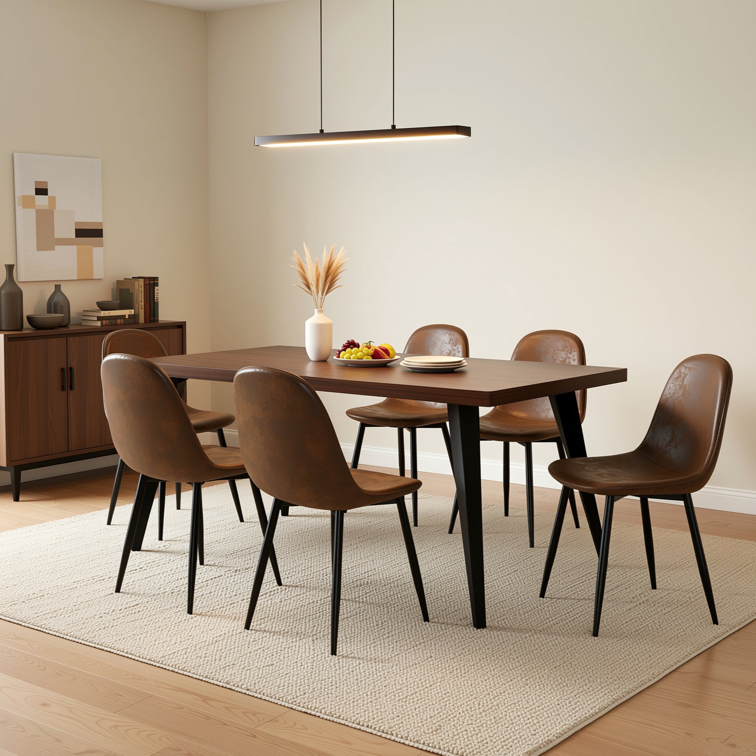Homy Casa STAN+CHARLTON 5PC Dining Set 63" Brown Dining Table with 4 Charlton Suede Dining Chairs in Dark Brown Open Box