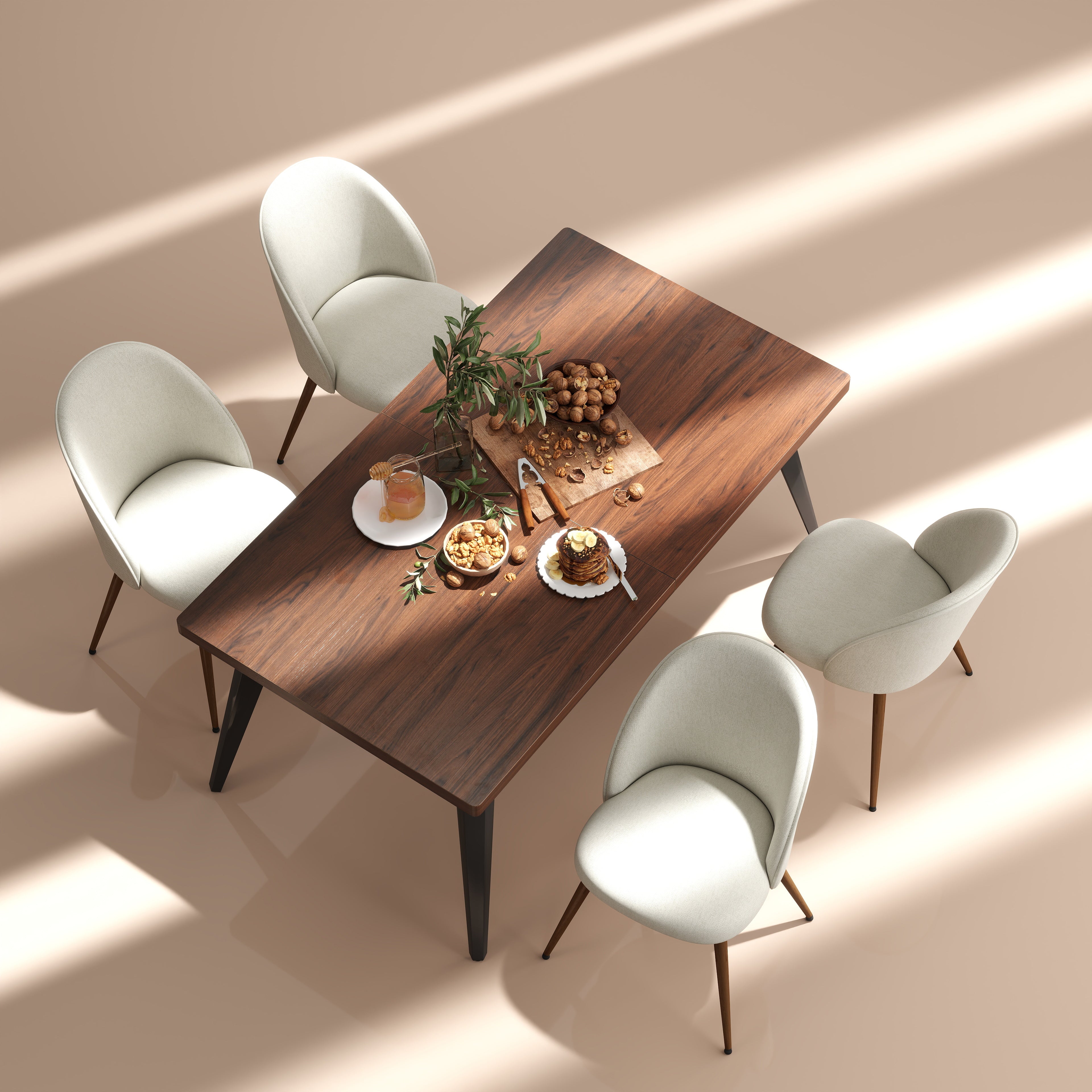 Stan 5 Piece Walnut & Haven Upholstered Dining Set