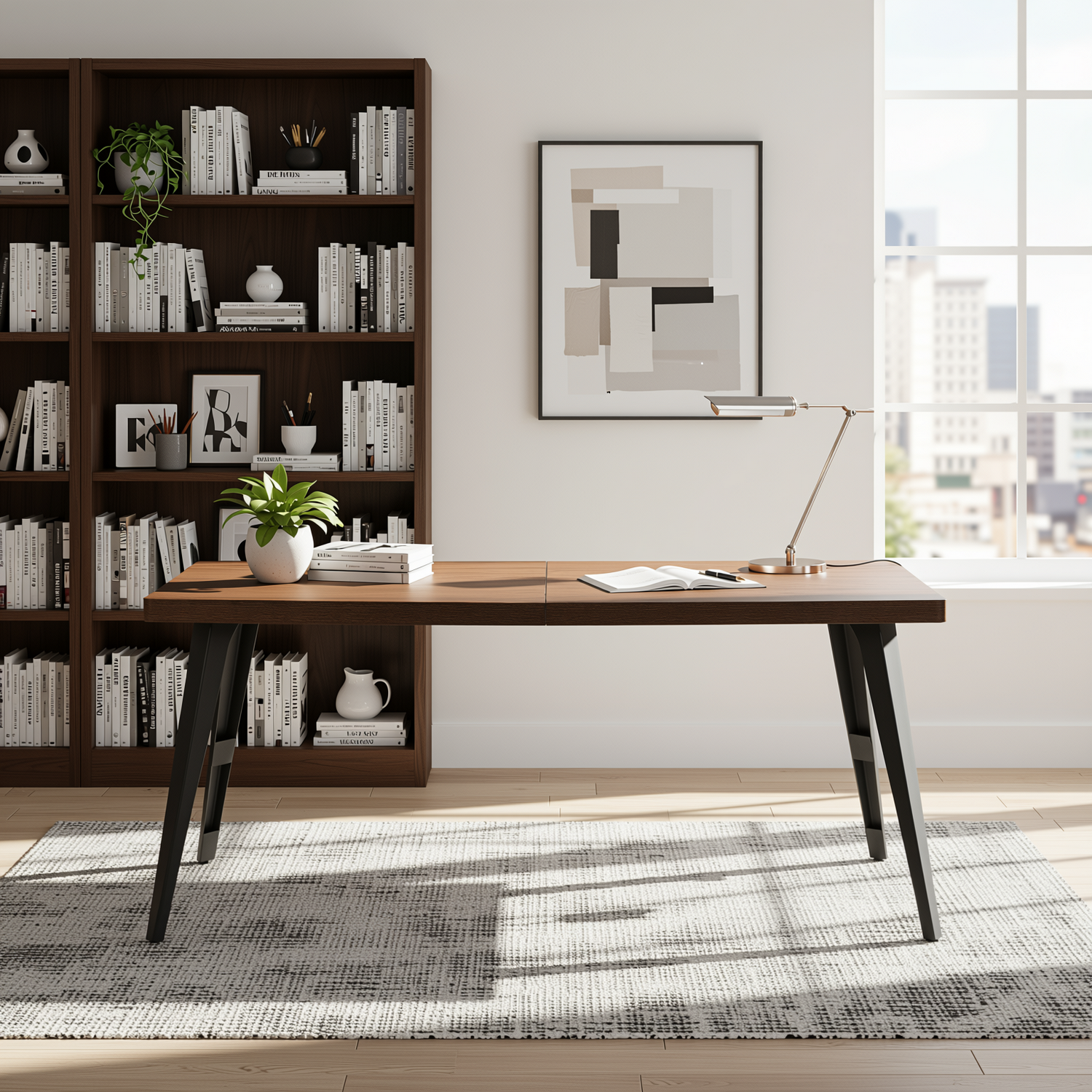 Homy Casa Stan 5PC Dining Set 63” Brown Table with 4 Siget Upholstered Solid Wood Chairs