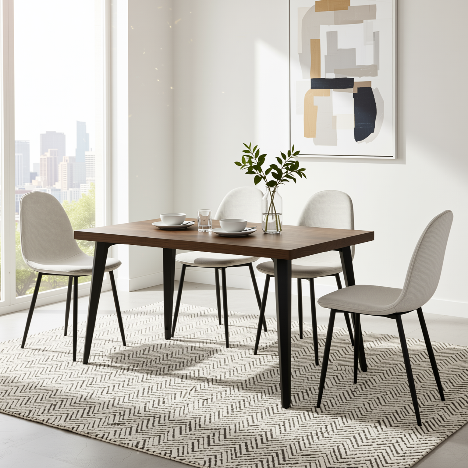 Homy Casa STAN DARK WALNUT 63" Dining Table for Dining and Gathering