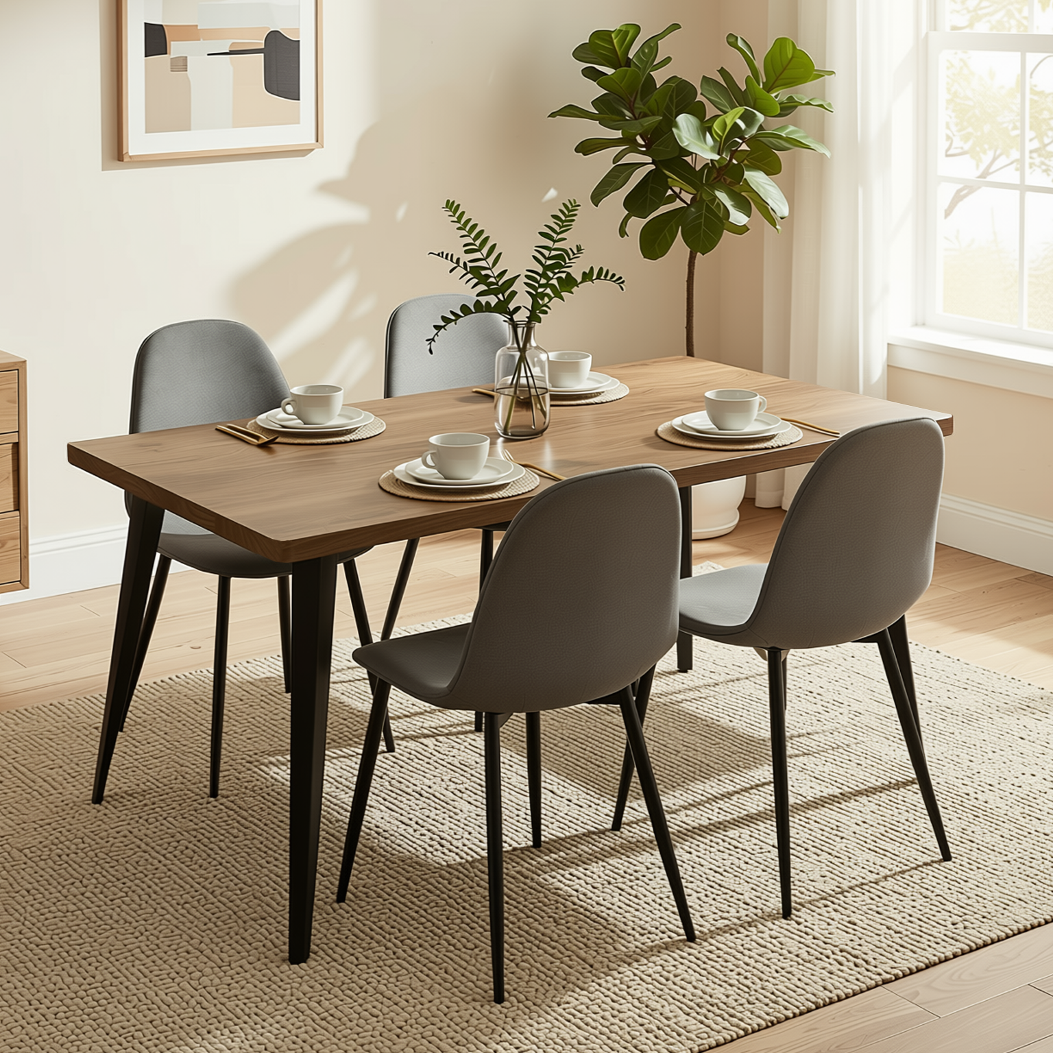 Homy Casa STAN DARK WALNUT 63" Dining Table for Dining and Gathering