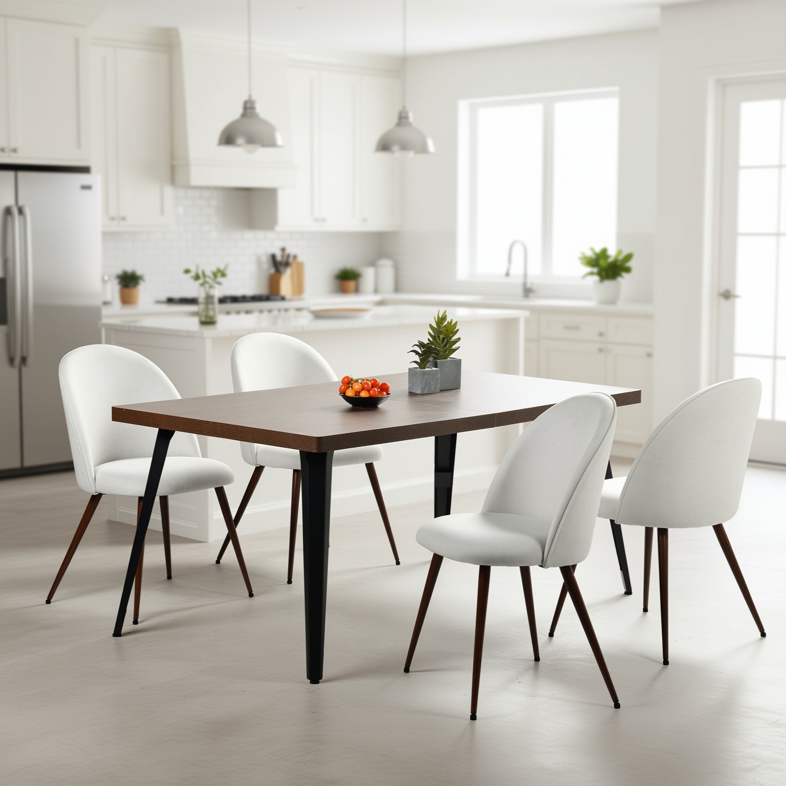 Stan 5 Piece Walnut Dining Table Set 63” Table with 4 Haven Upholstered Chairs