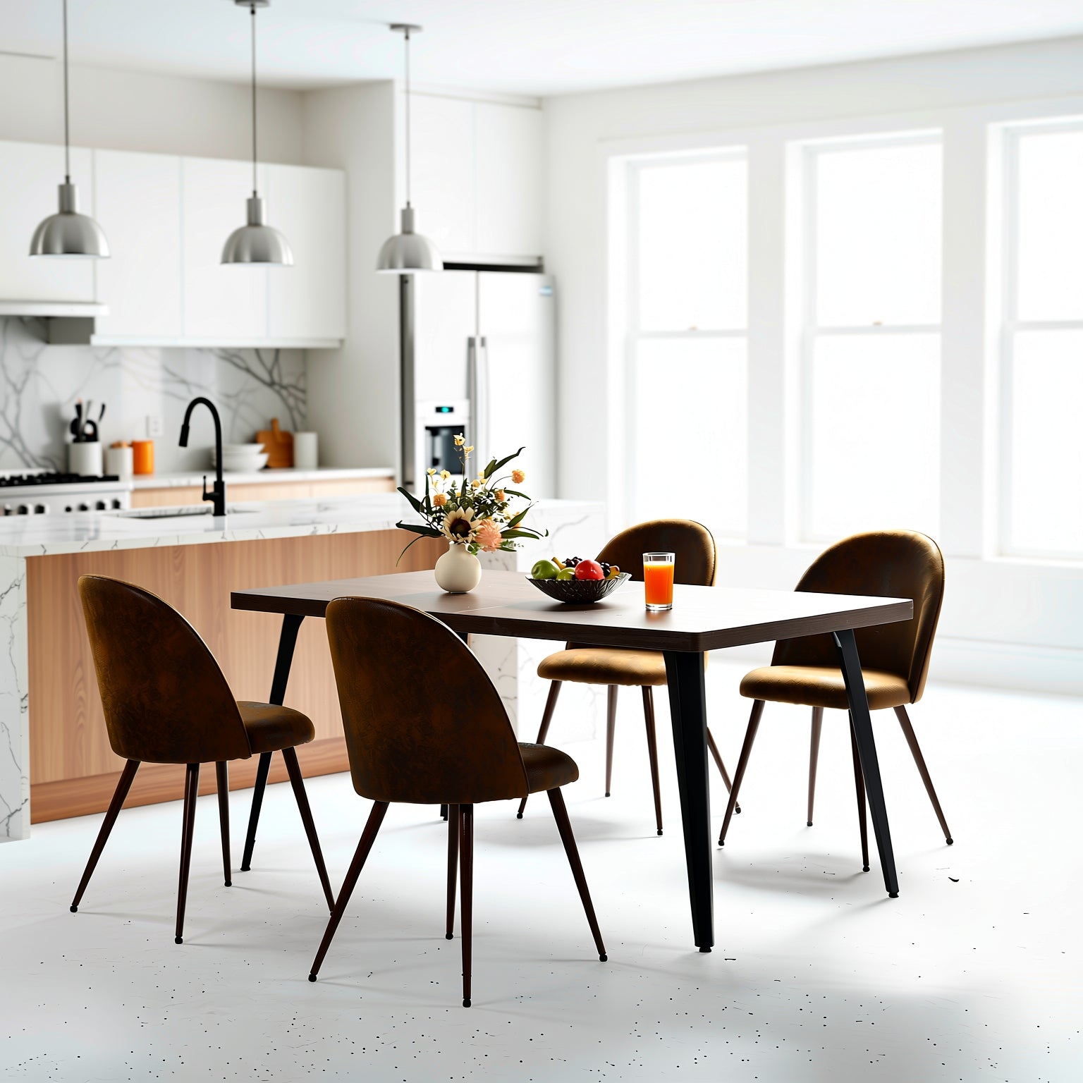 Stan 5 Piece Walnut Dining Table Set 63” Table with 4 Haven Upholstered Chairs