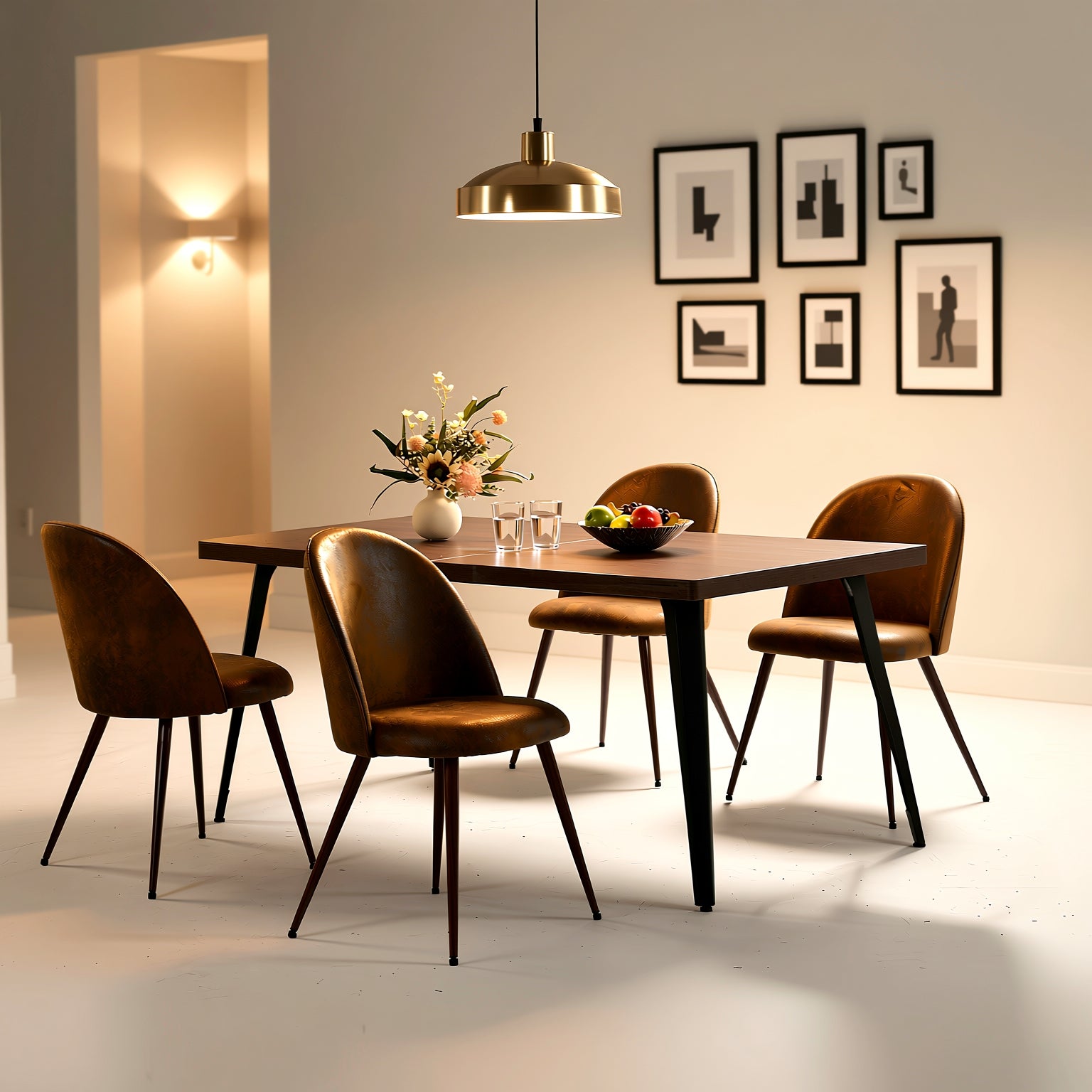 Homy Casa Stan 63” Rectangular Dining Table with Brown Wood Top & Black Metal Legs