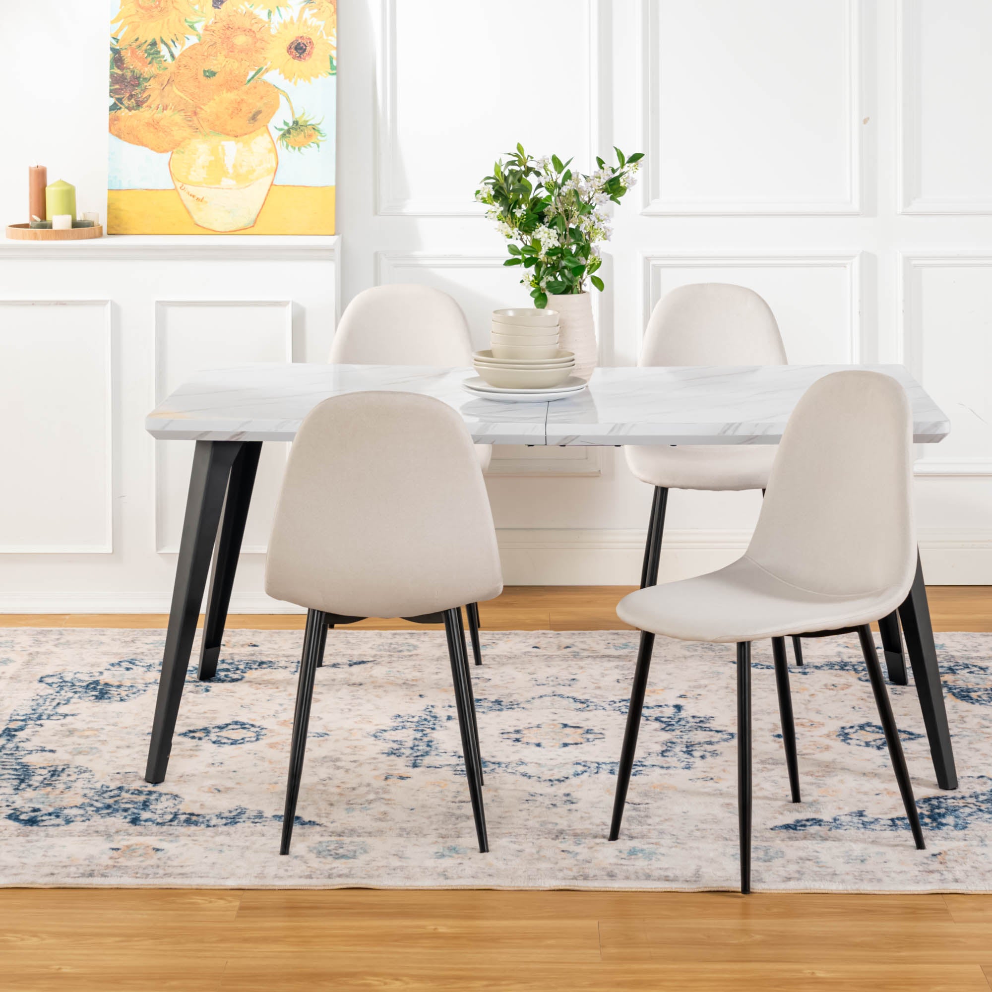 Homy Casa Charlton Fabric Beige Dining Chair set of 4 Open Box