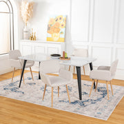 Stan 5PC Dining Set 63” Table in White Marble Top Finish with 4 Mayfair Upholstered Chairs, Beige