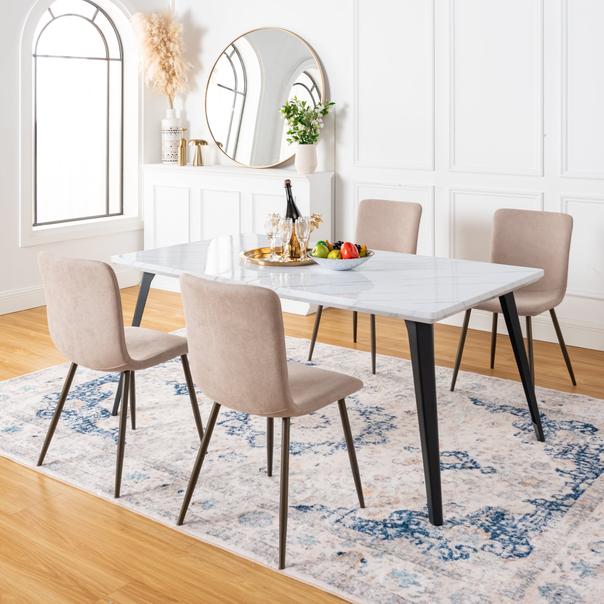 Homy Casa SCARGILL 4PC Dining Chair Beige Metal Leg  with Gold Finish Open Box