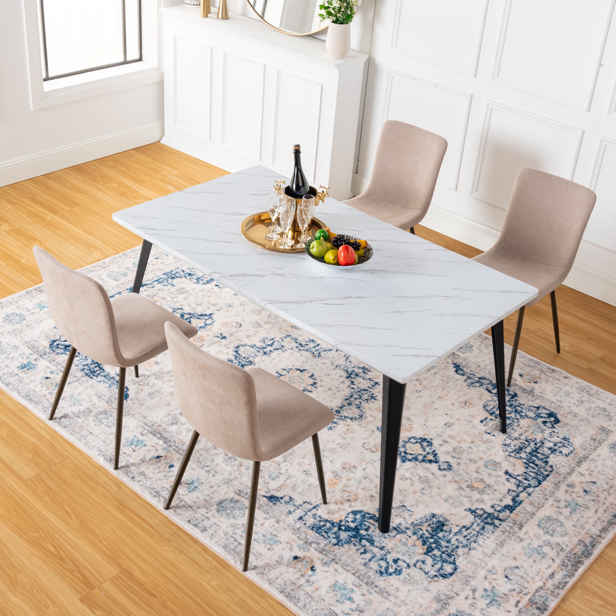 Homy Casa SCARGILL 4PC Dining Chair Beige Metal Leg  with Gold Finish Open Box