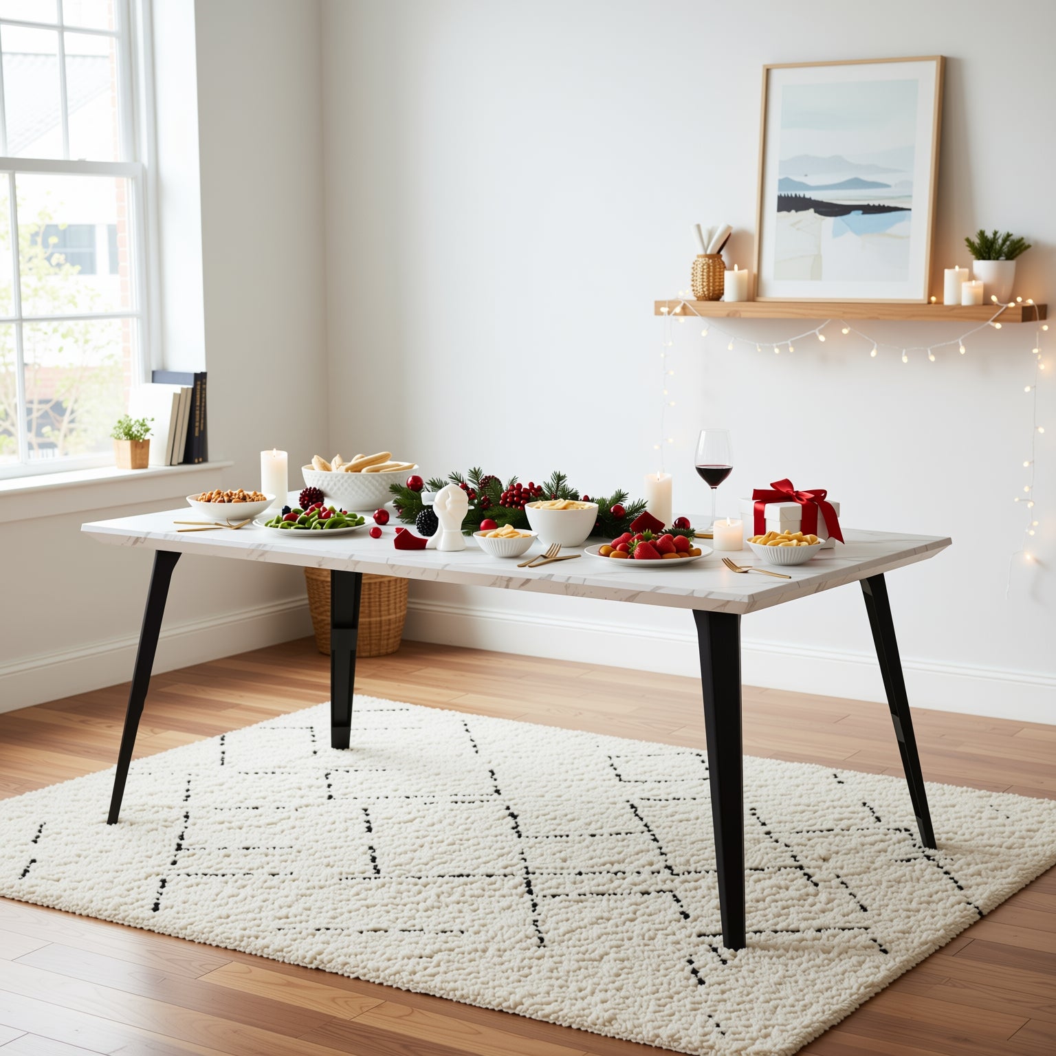 Stan Rectangular Dining Table with Wood Top & Black Metal Legs