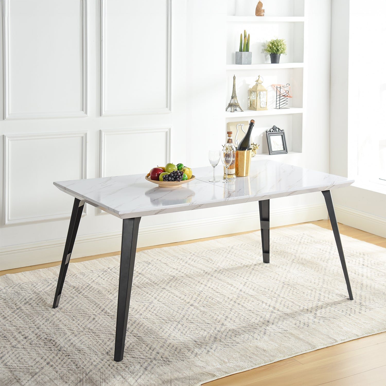 Stan 5PC Dining Set 63" White Marble Table with 4 Zomba Rose Chairs