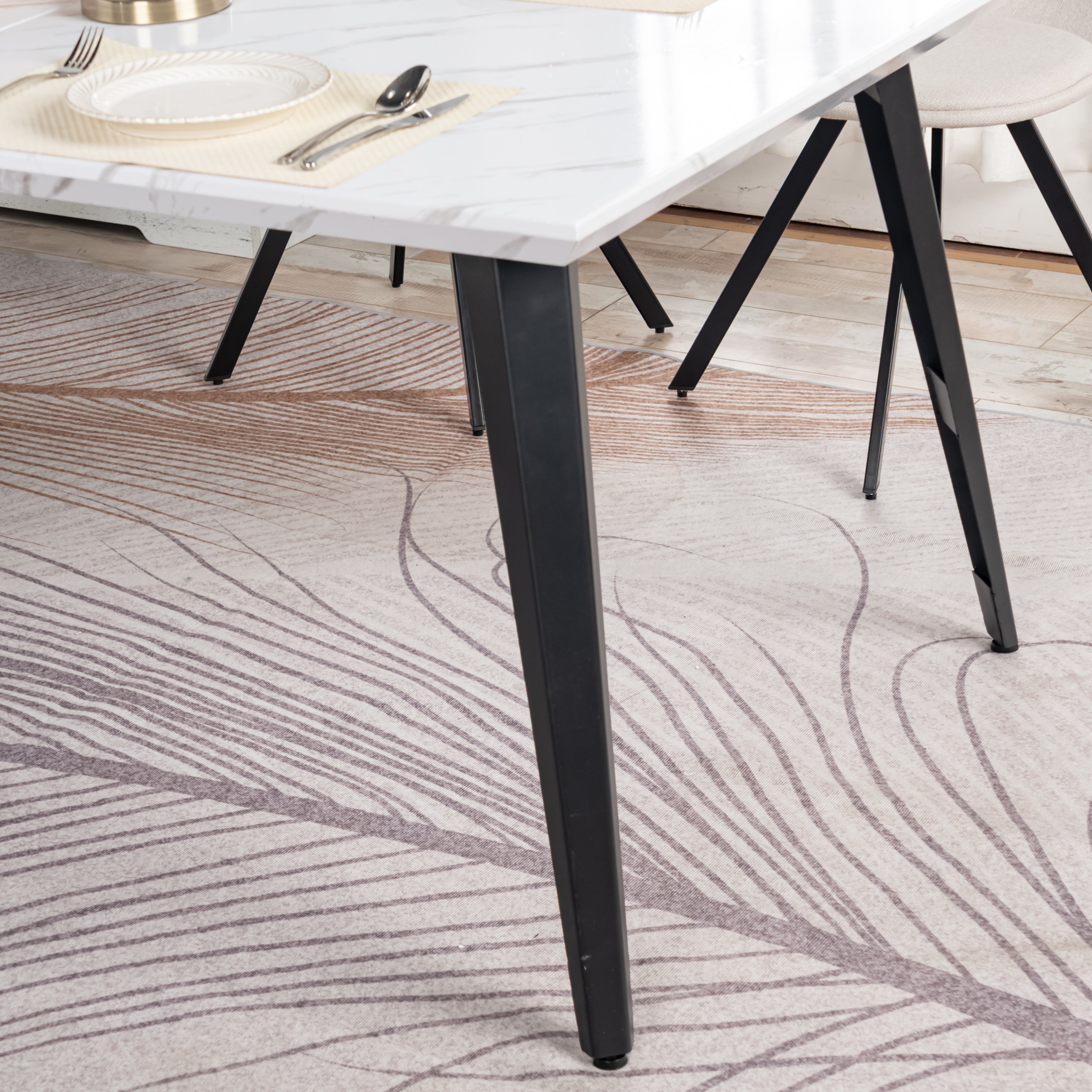 Stan 63” Rectangular Dining Table with Wood Top & Black Metal Legs