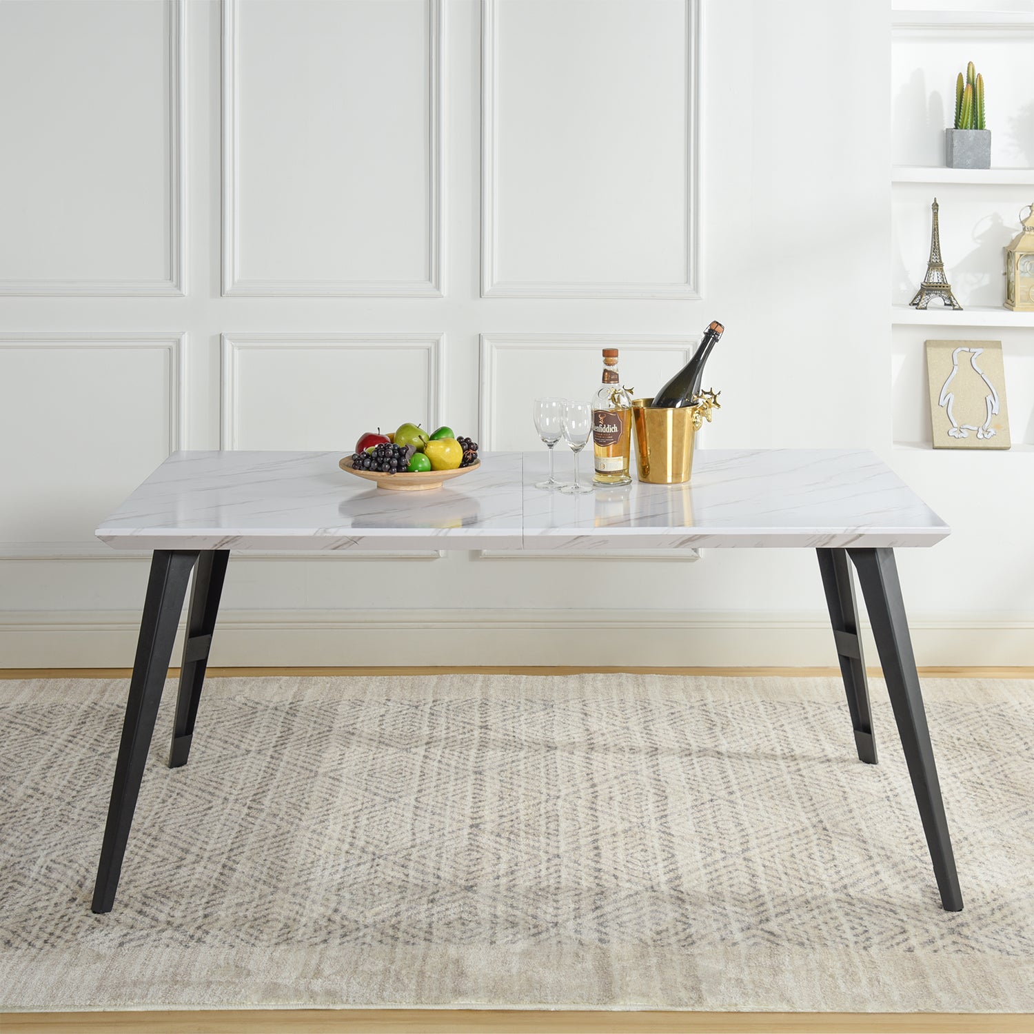 Stan 5PC Dining Set 63" White Marble Table with 4 Zomba Rose Chairs