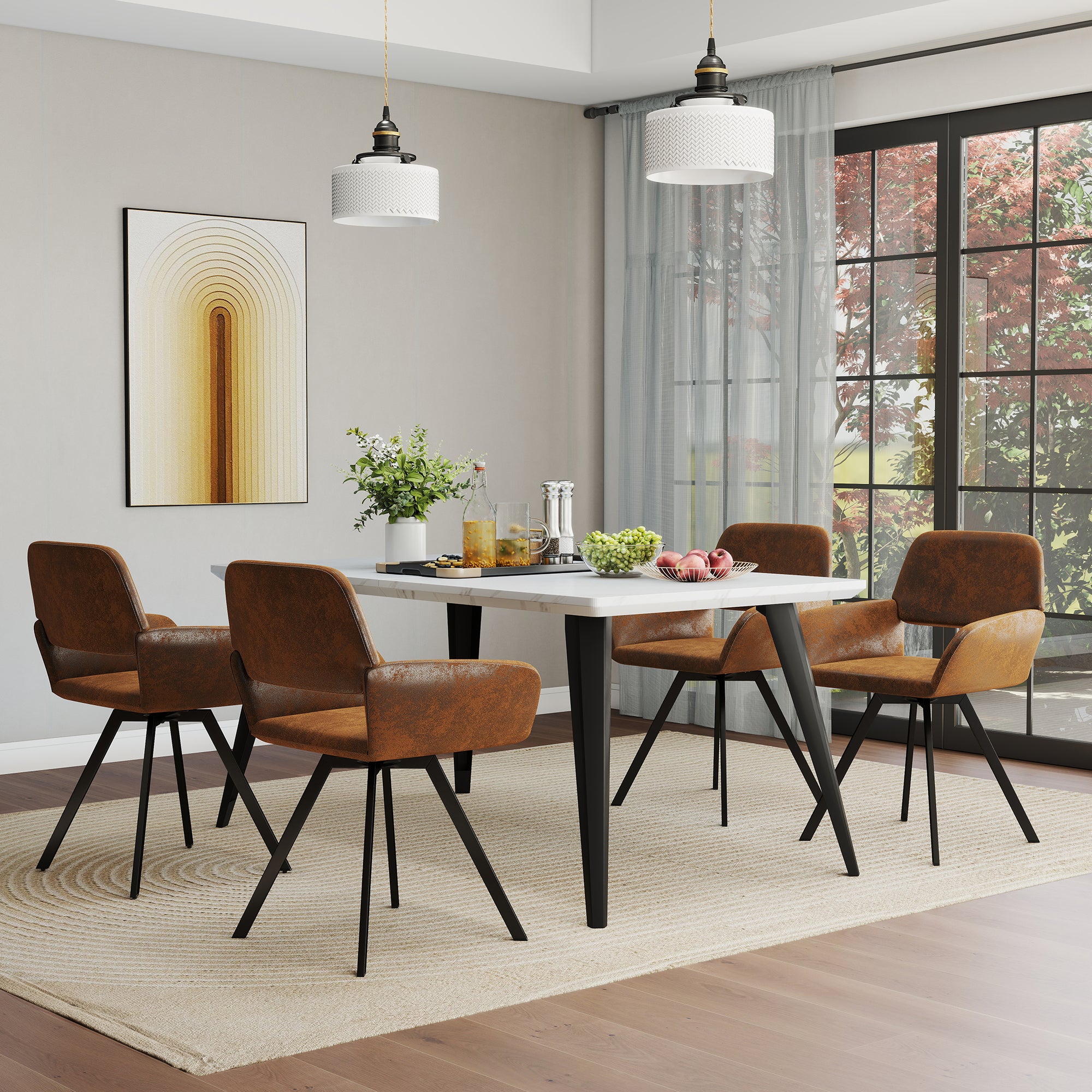 Homy Casa California 2PC Suede Brown Swivel Dining Chair with Black Legs, Open Box