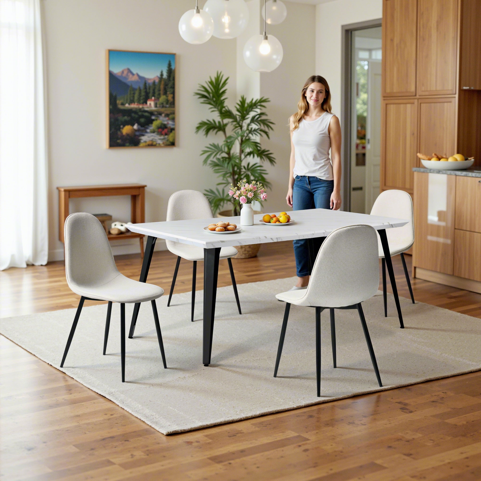 Homy Casa Charlton 4PC Tweed Fabric Scandinavian Dining Chair, Open Box