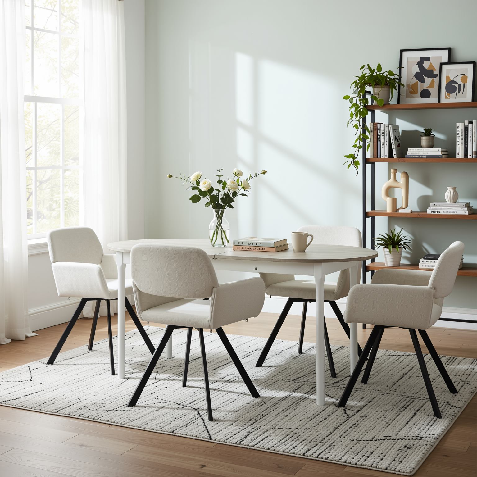 Homy Casa STOGER 5PC Dining Set 61"/75" Extendable Oval Table Sonoma Finish with 4 California Beige Swivel Chairs Open Box