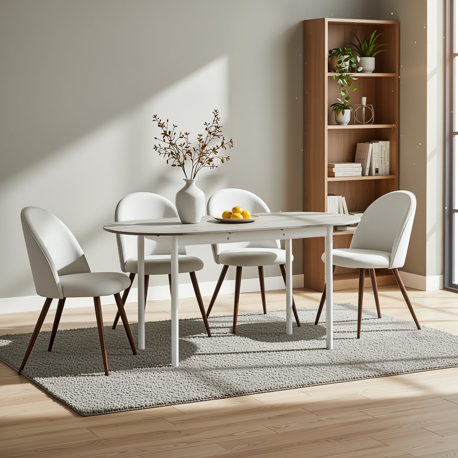Homy Casa STOGER 5PC Scandinavian Extendable Dining Set with 4 Haven Upholstered Chairs