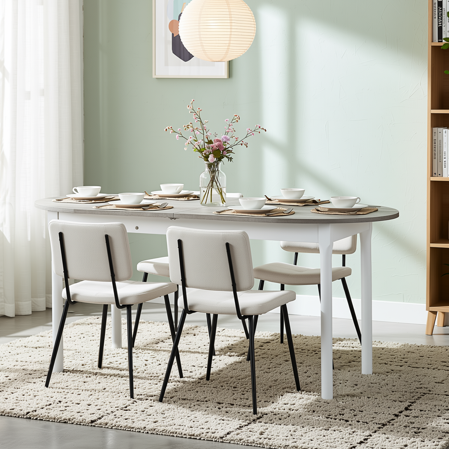 Homy Casa STOGER 5PC Dining Set 61"/74.8" Extendable Oval Table Sonoma Finish with 4 Pomona Chairs Open Box