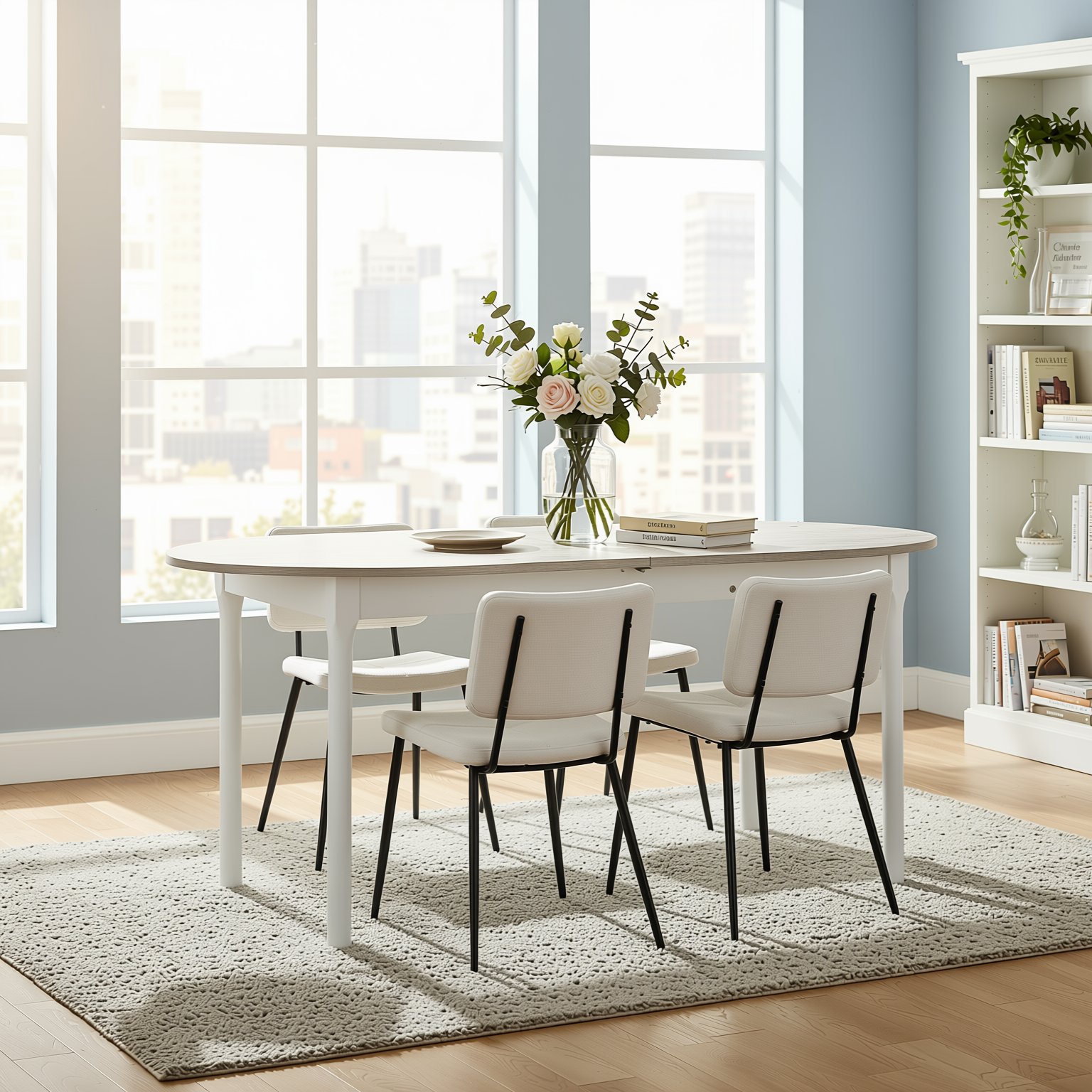 Homy Casa STOGER 5PC Dining Set 61"/74.8" Extendable Oval Table Sonoma Finish with 4 Pomona Chairs Open Box