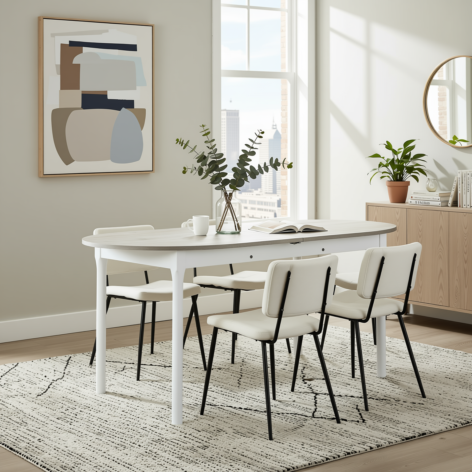 Homy Casa STOGER 61"/74.8” SONOMA Extendable Dining Table, Sonoma Wood Grain, Solid Beech Legs