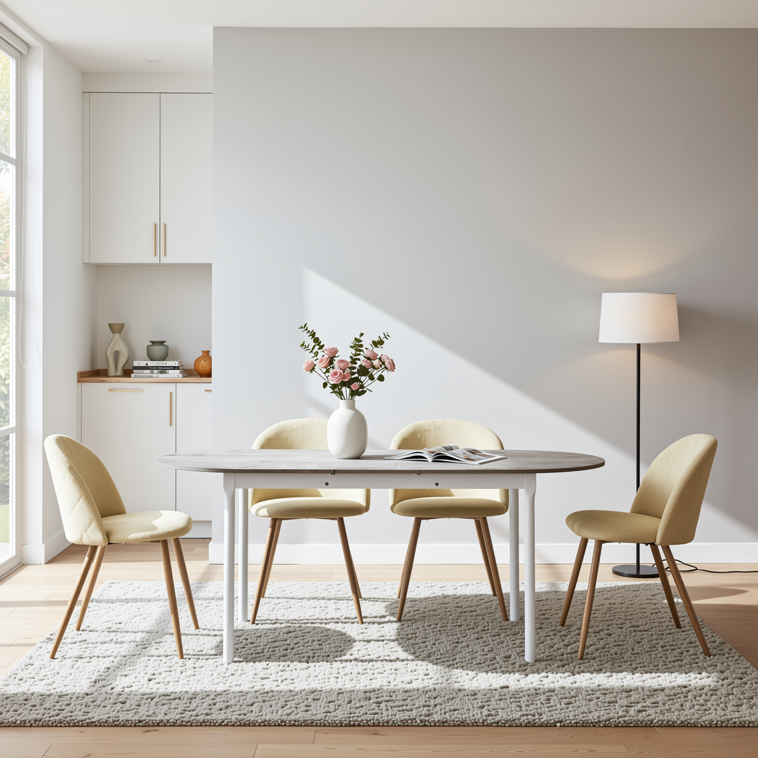 Homy Casa PUZ 4PC Modern Fabric Upholstered Dining Chairs with Metal Legs in Cream Beige