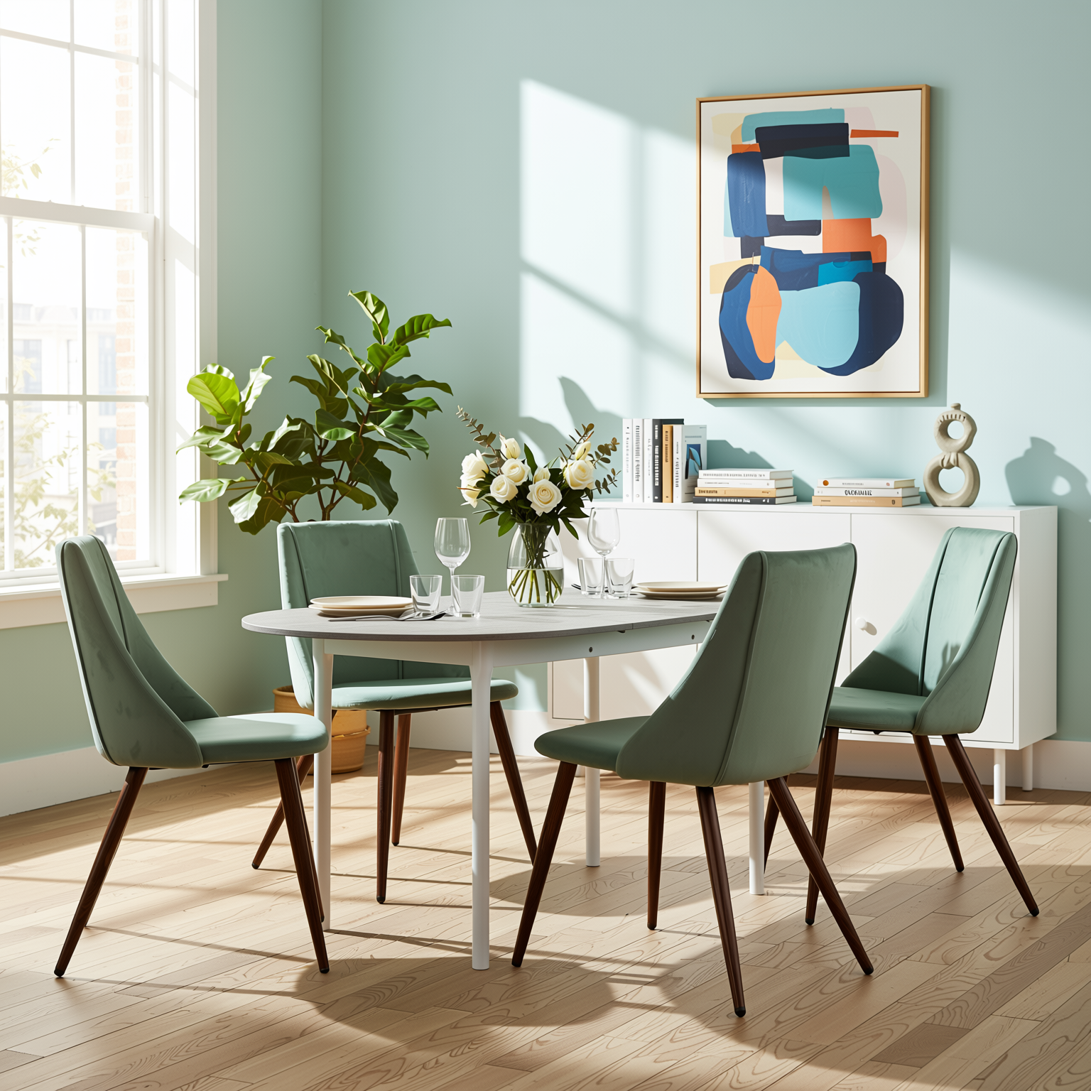 Homy Casa STOGER 5PC Dining Set 61"/74.8" Extendable Oval Table with 4 Smeg Velvet Chairs Sonoma Open Box