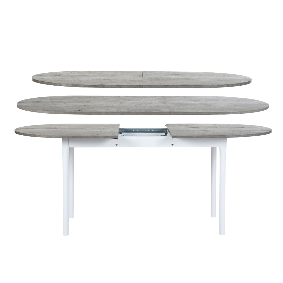 Homy Casa STOGER 5PC Scandinavian Extendable Dining Set 61"/74.8" Sonoma Oval Table with 4 Douro Tufted Grey Fabric Chairs
