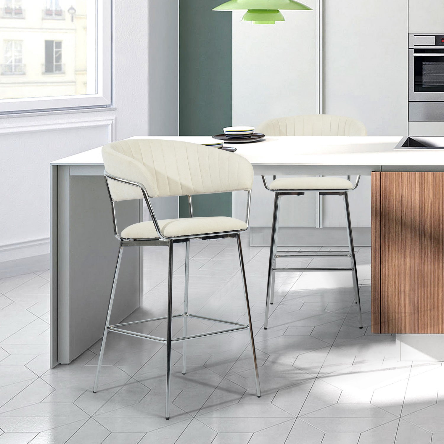Homy Casa STOLZ HIGH BAR BEIGE 2 PCS Bar Stool for Home and Workspace Open Box