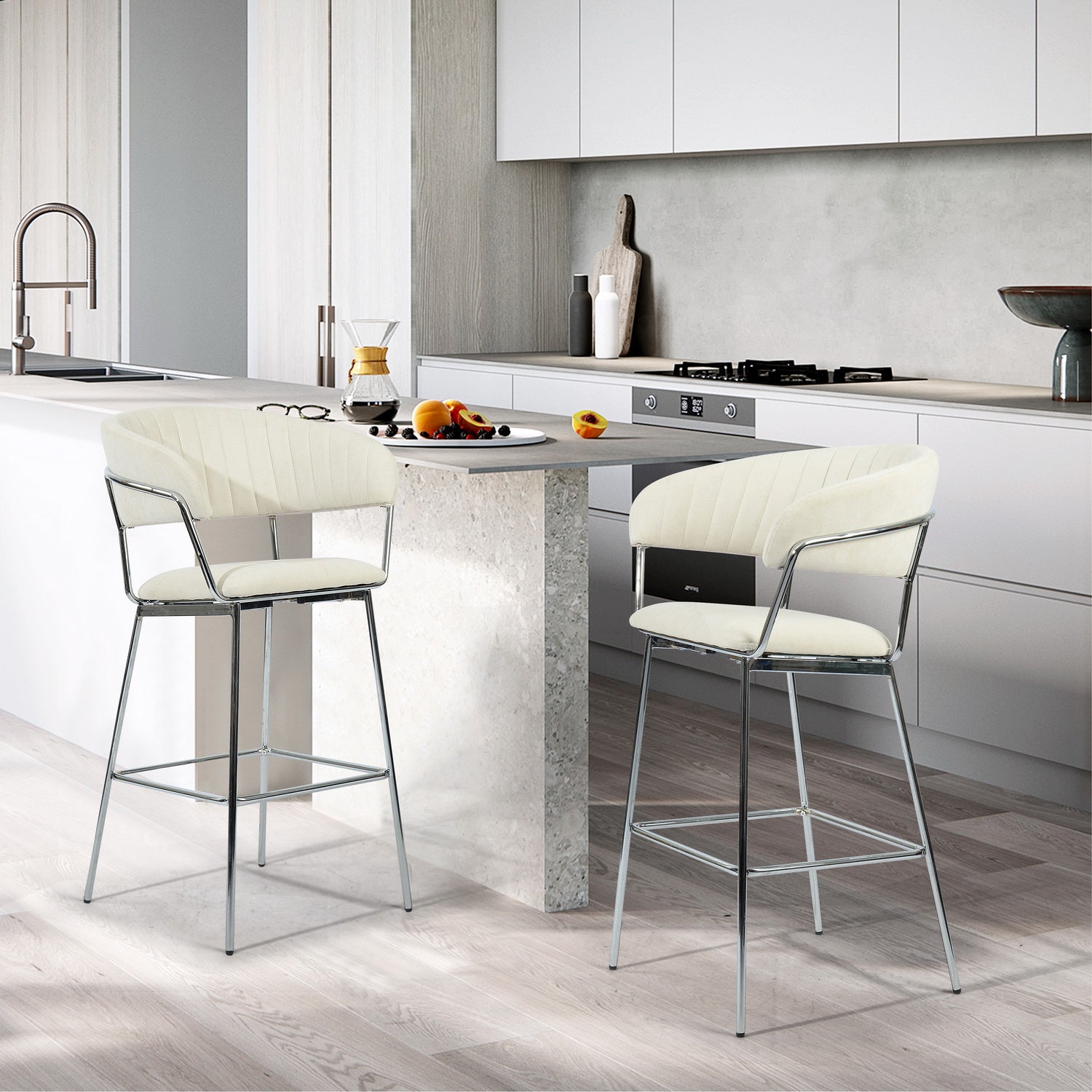 Homy Casa STOLZ HIGH BAR BEIGE 2 PCS Bar Stool for Home and Workspace Open Box