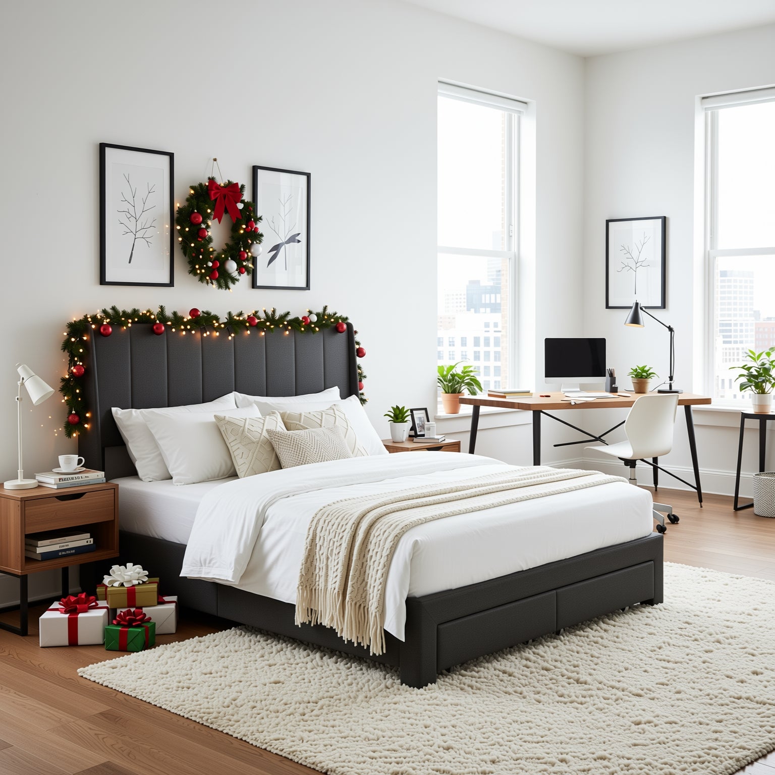 SUMMIT Upholstered Platform Bed with Wingback Headboard
