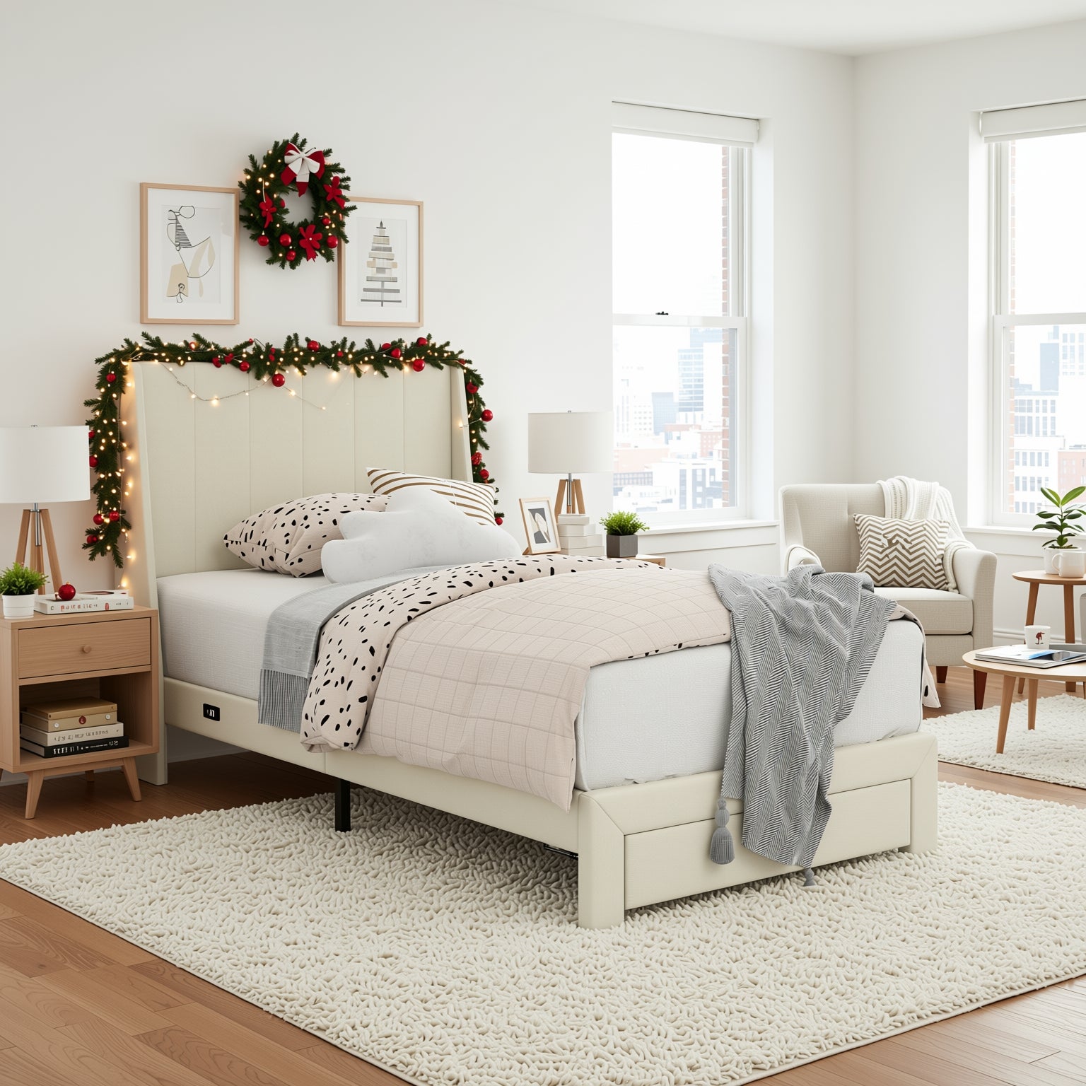 SUMMIT Upholstered Platform Bed with Wingback Headboard