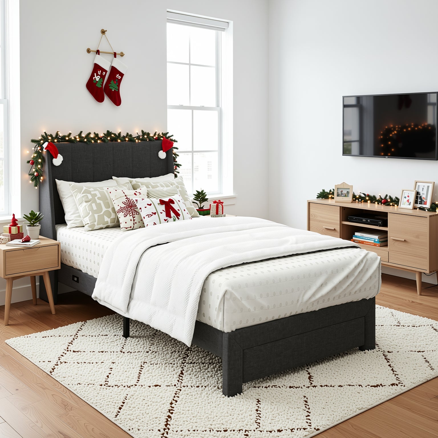 SUMMIT Upholstered Platform Bed with Wingback Headboard