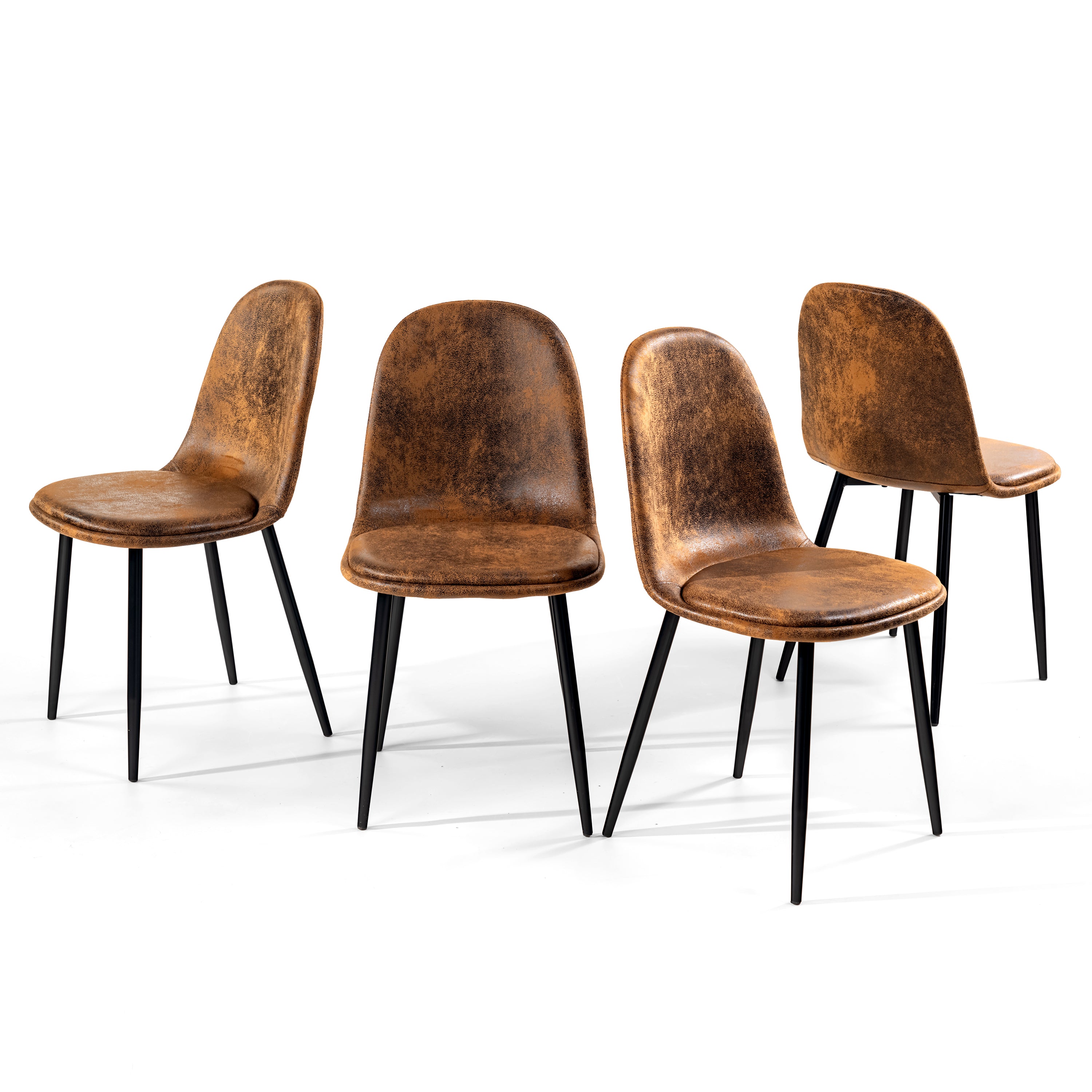 Homy Casa Clift 5PC Dining Set 31.5” Black Round Dining Table Set with 4 Sunflower Brown Suede Dining Chairs