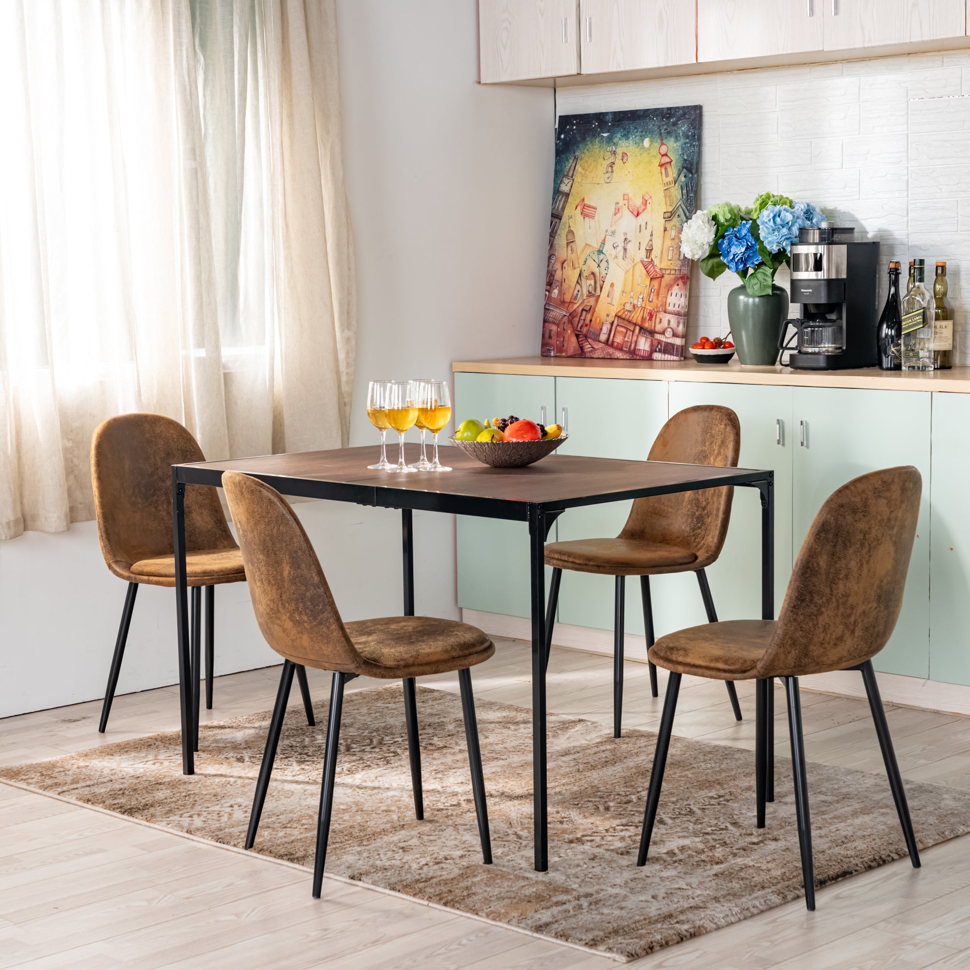Homy Casa Sunflower 4 Piece Brown Suede Dining Chair with Metal Frame