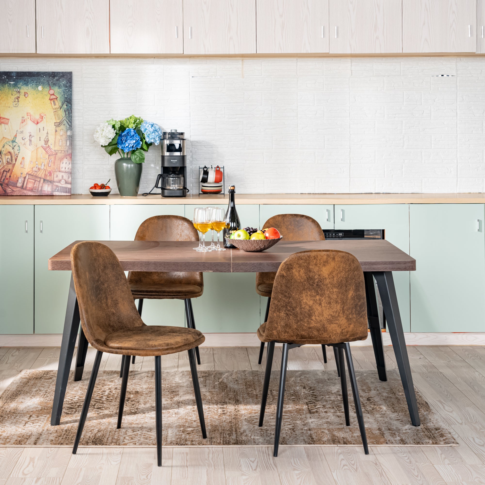 Homy Casa Stan 63” Rectangular Dining Table with Brown Wood Top & Black Metal Legs