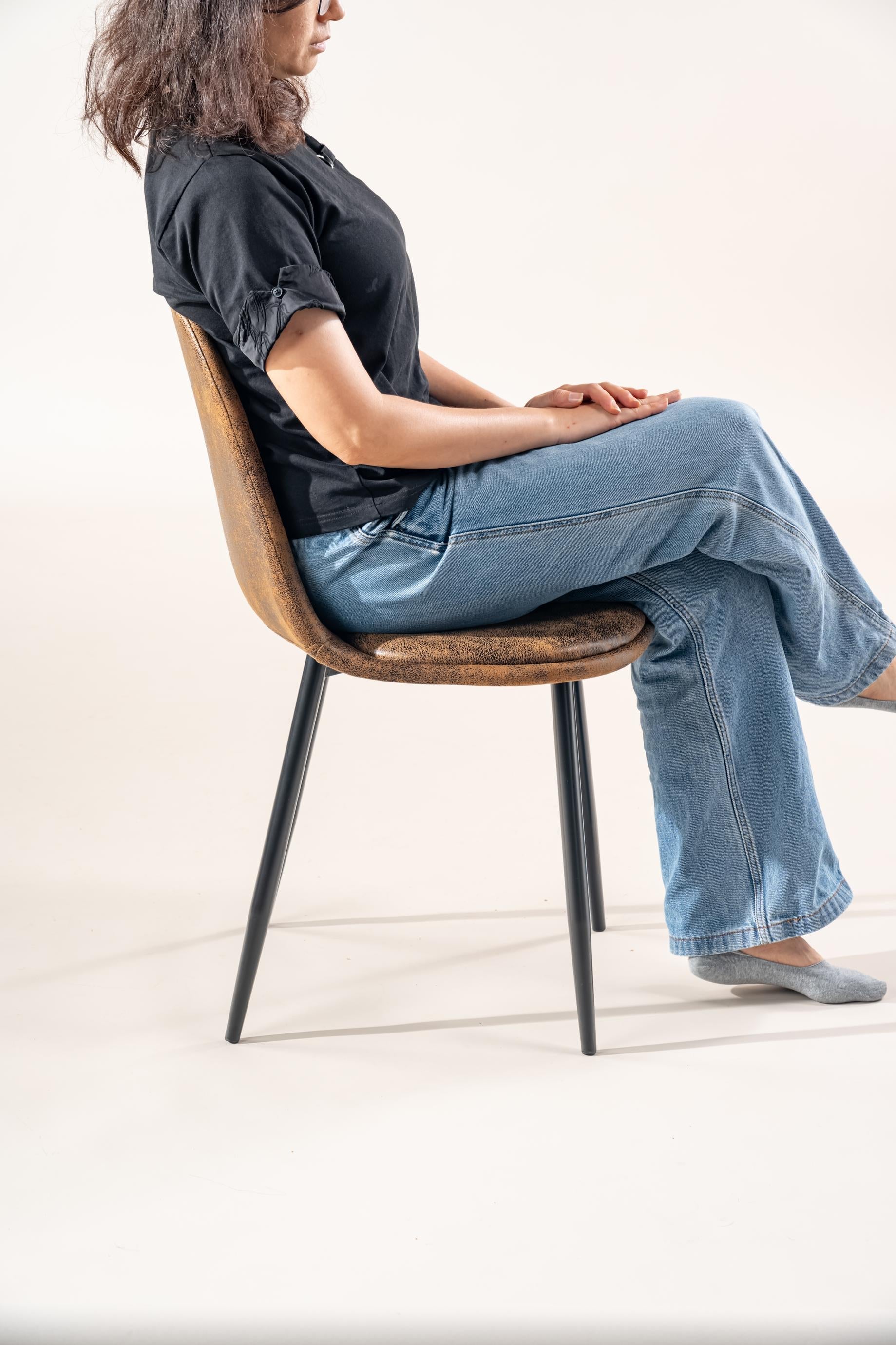 Sunflower Brown Suede Dining Chair Set of 4, Metal Frame