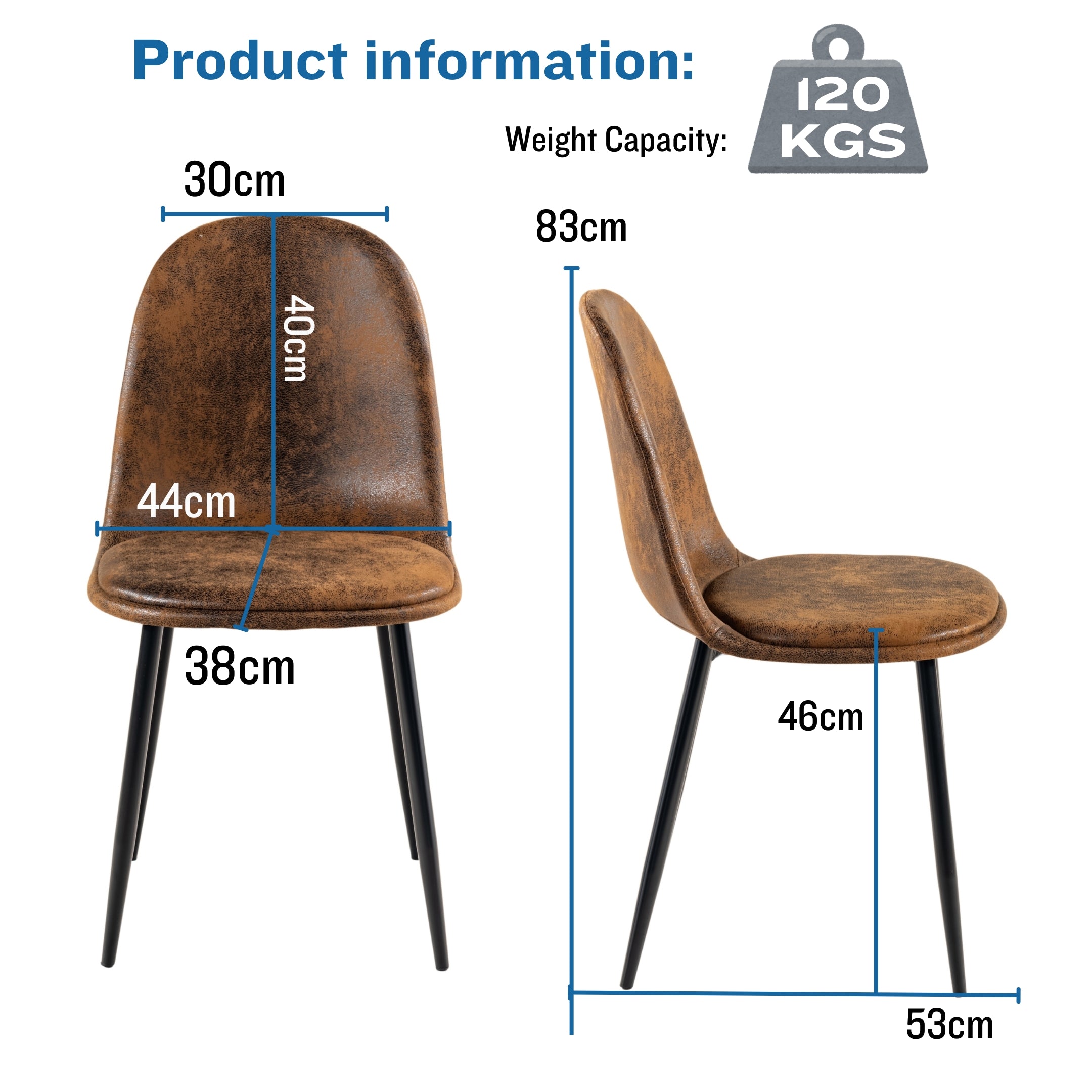 Homy Casa Clift 5PC Dining Set 31.5” Black Round Dining Table Set with 4 Sunflower Brown Suede Dining Chairs