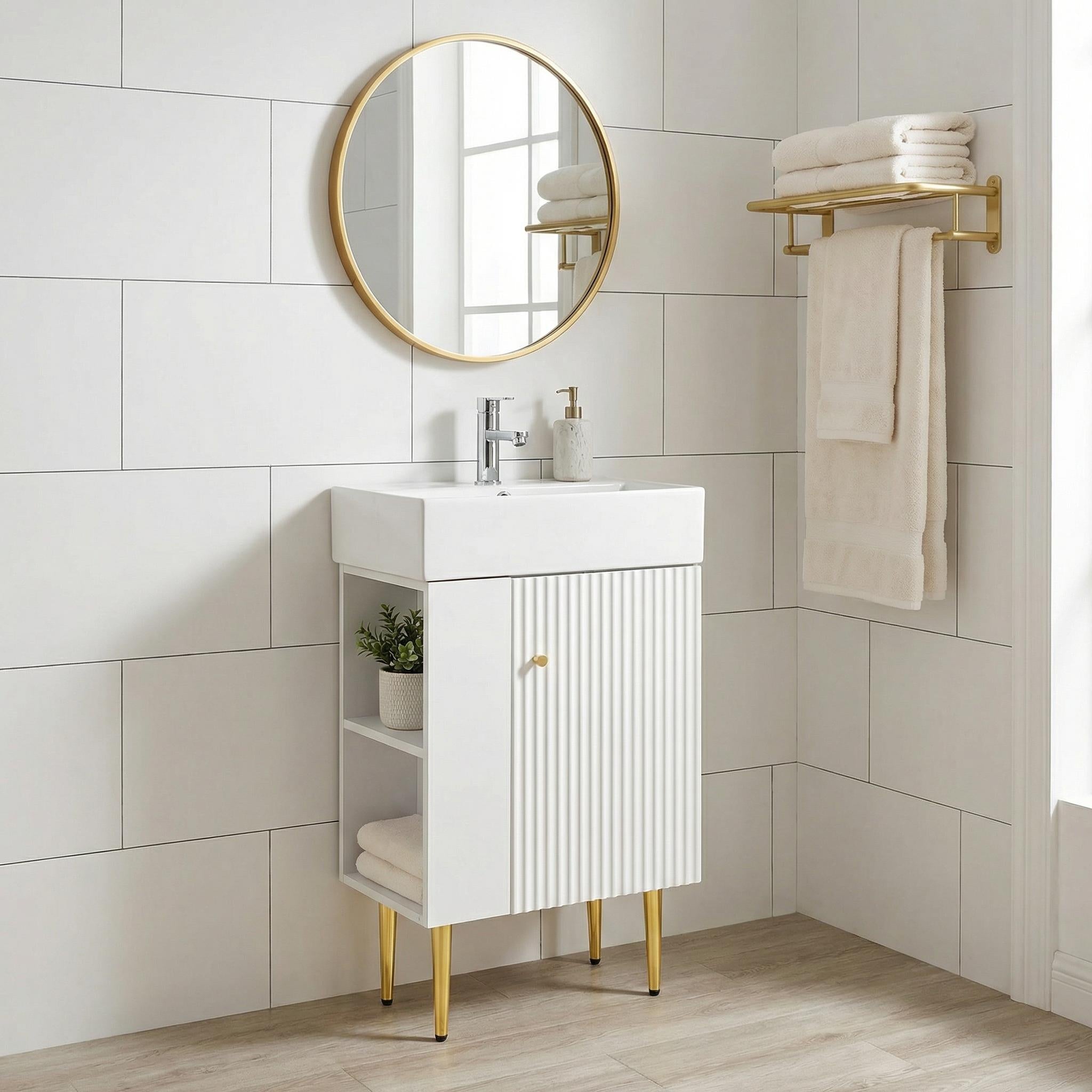 Ouray 22" Bathroom Vanity with Ceramic Sink and Left-Side Open Shelves