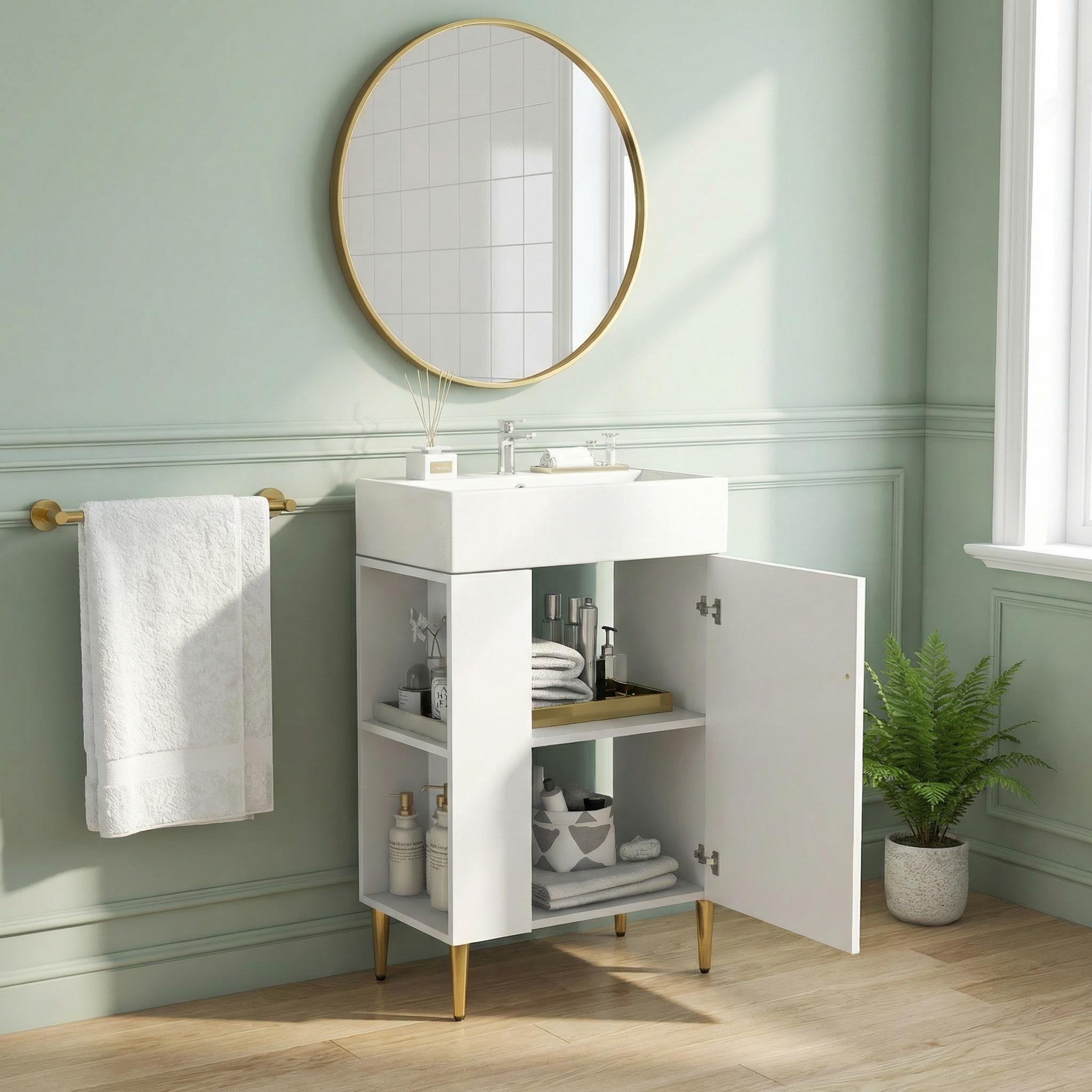 Ouray 22" Bathroom Vanity with Ceramic Sink and Left-Side Open Shelves