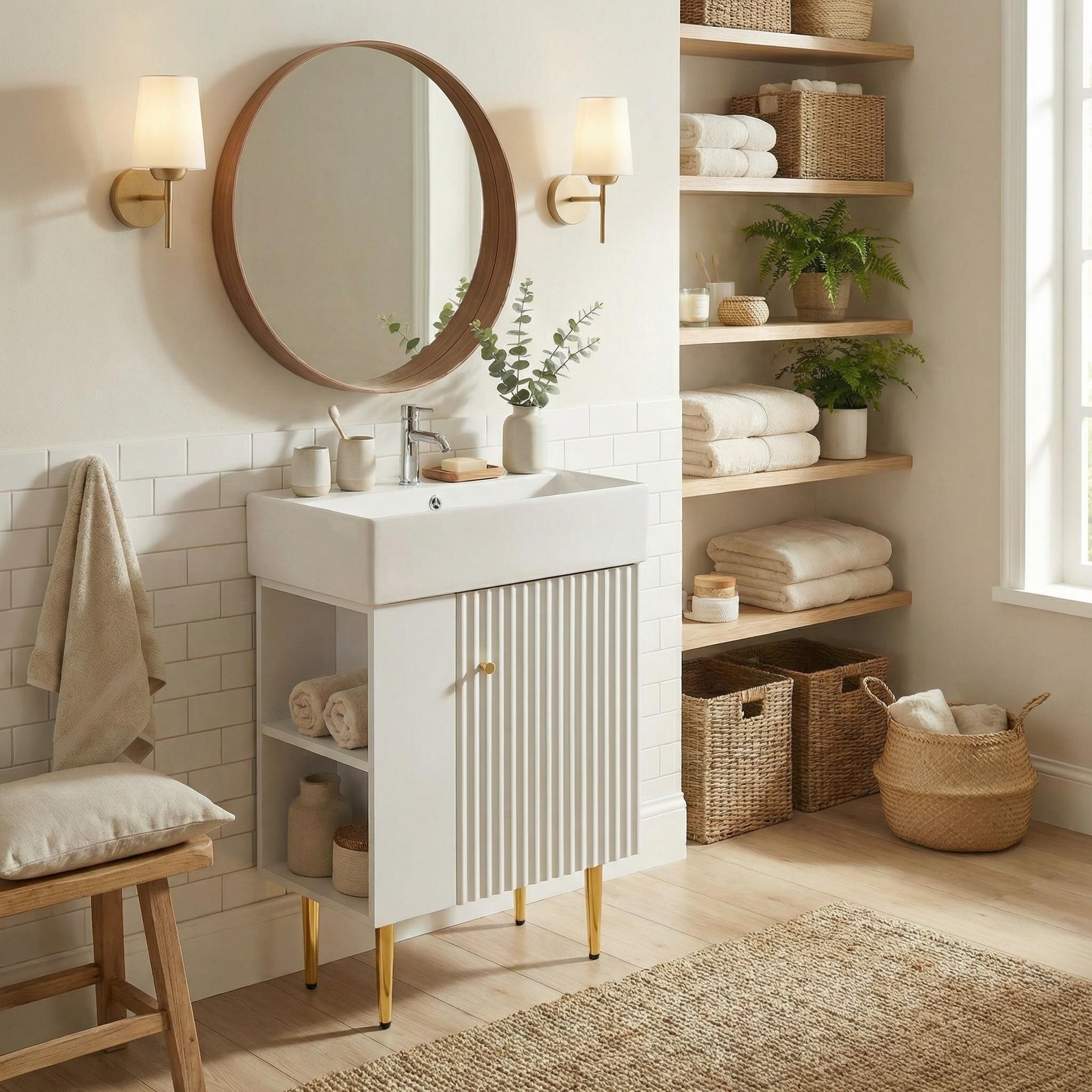 Ouray 22" Bathroom Vanity with Ceramic Sink and Left-Side Open Shelves