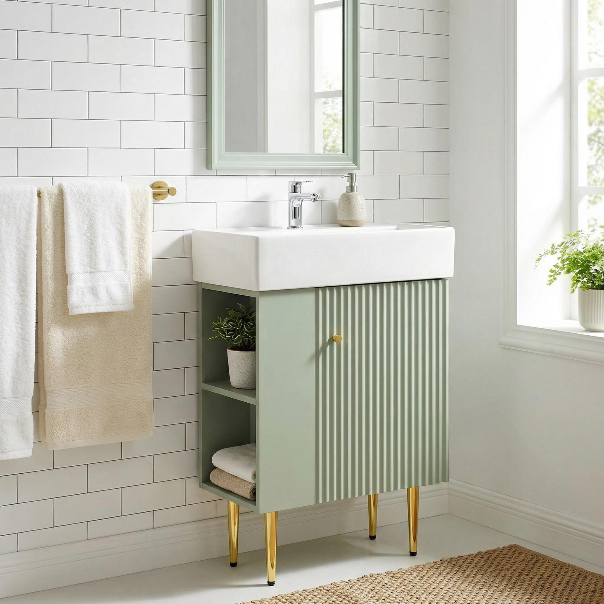 Ouray 22" Bathroom Vanity with Ceramic Sink and Left-Side Open Shelves