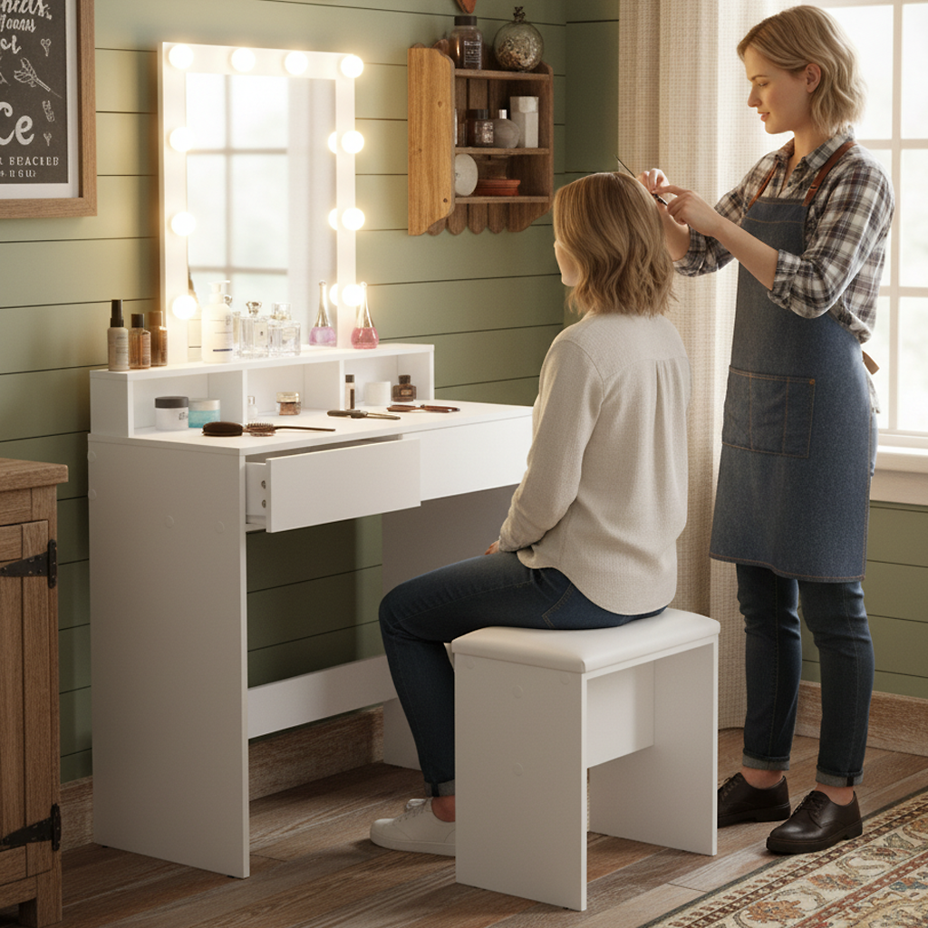 Swan Vanity Desk and Stool 31.5" Small Vanity Desk Multi Scene Makeup Vanity