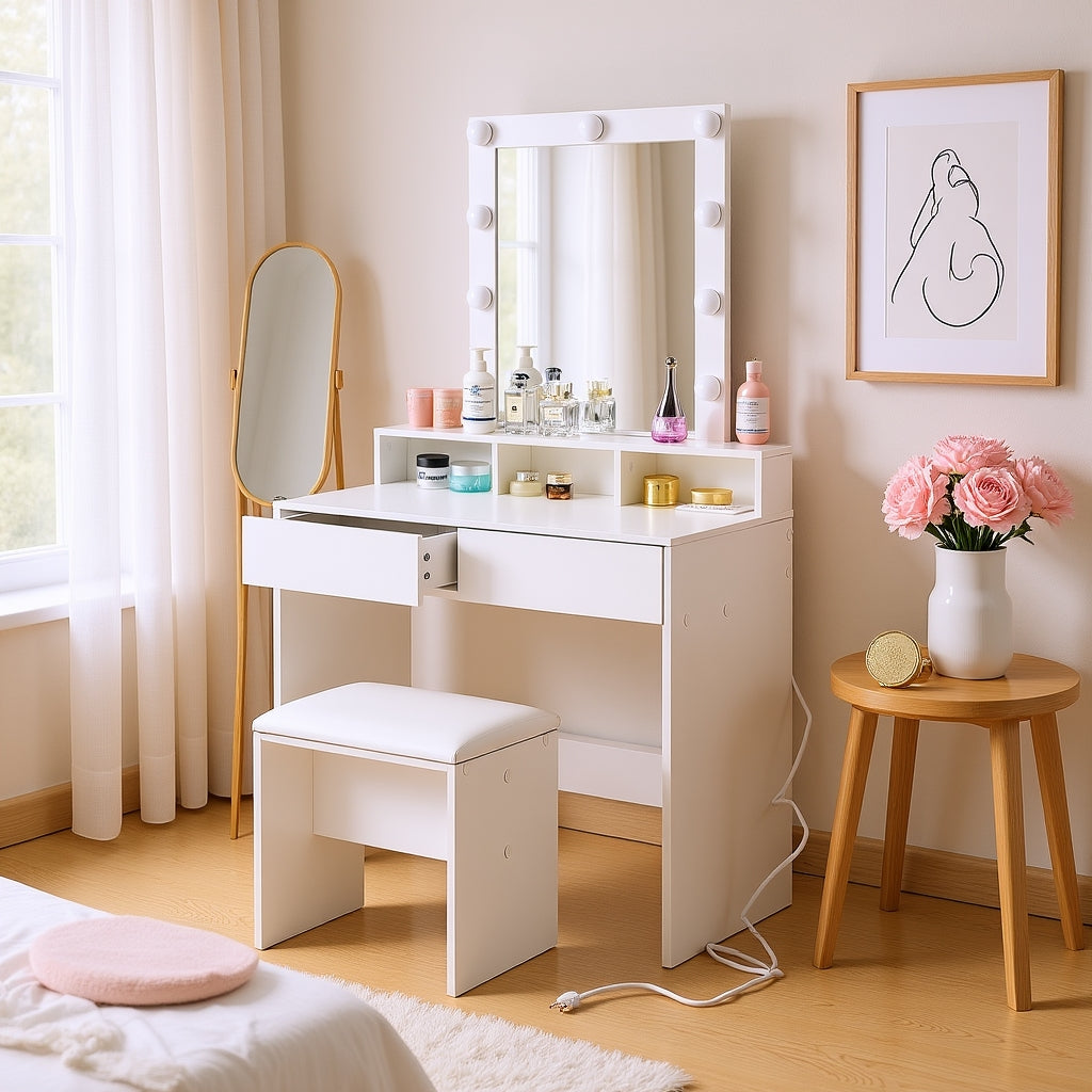 Homy Casa Swan Vanity with Carnation Chair Bedroom Set of 3