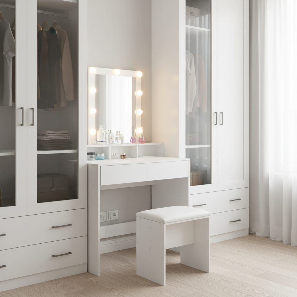 Swan Vanity Desk and Stool 31.5" Small Vanity Desk Multi Scene Makeup Vanity